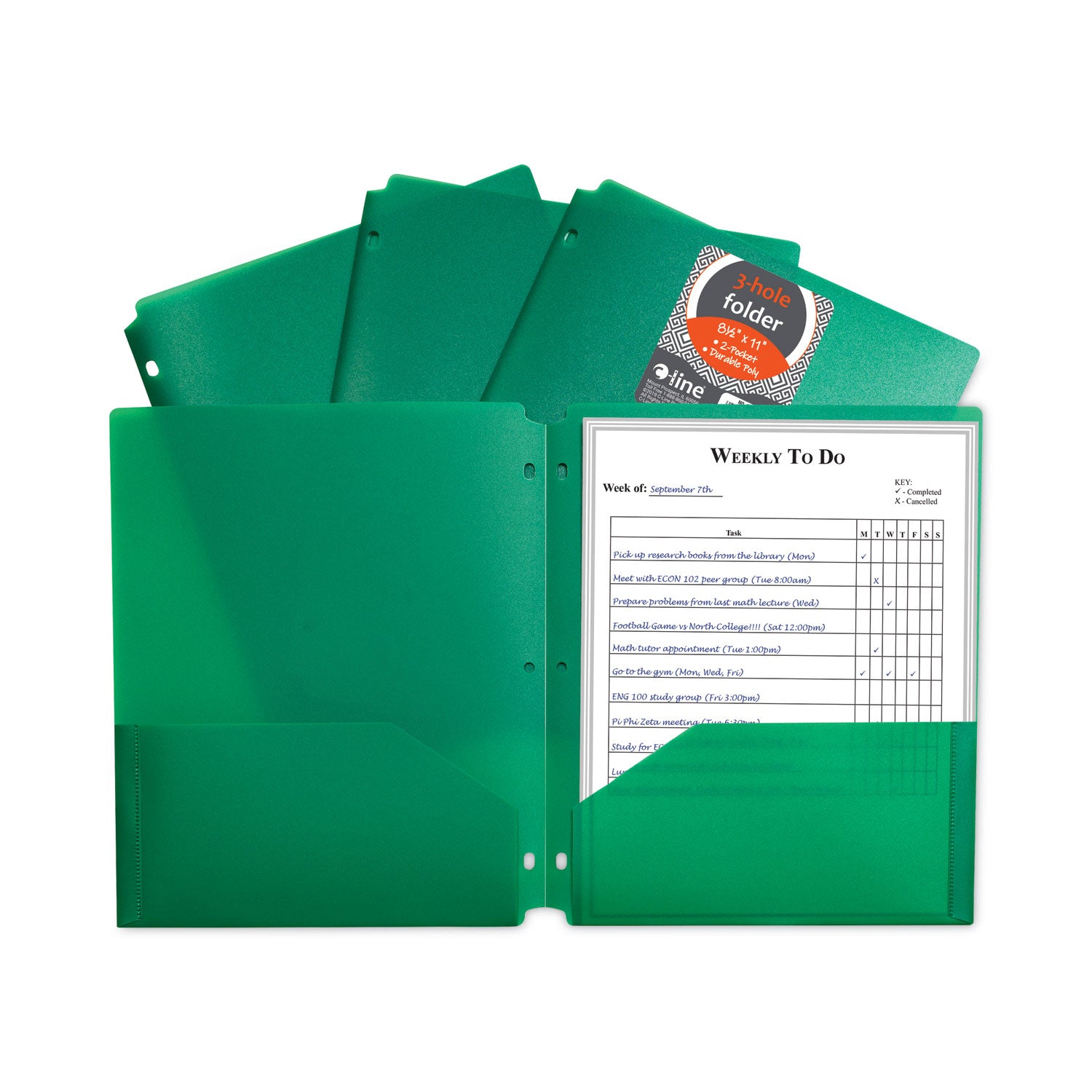 two-pocket-heavyweight-poly-portfolio-folder-3-hole-punch-11-x-85-green-25-box_cli33933bx - 3