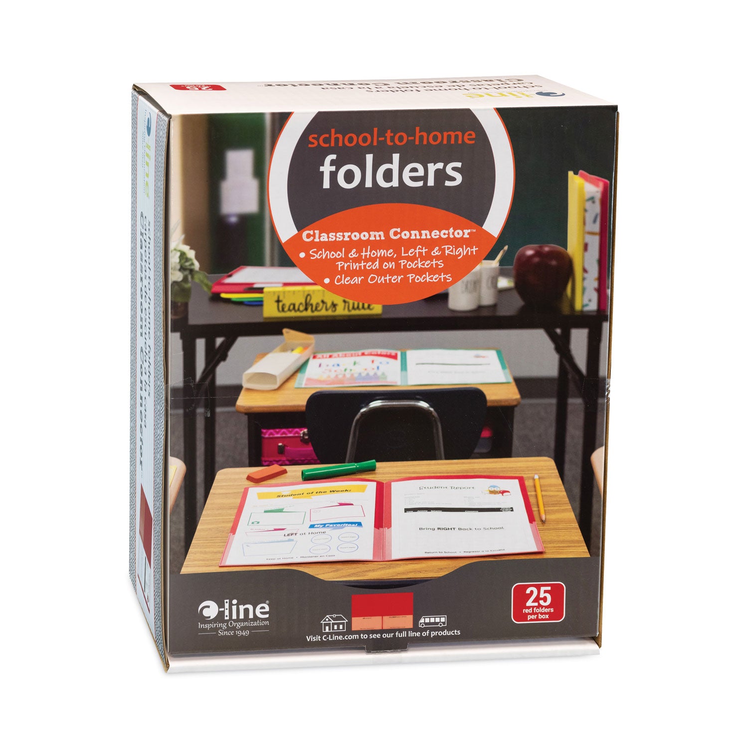 Classroom Connector Folders, 11 x 8.5, Red, 25/Box