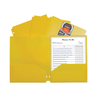 Two-Pocket Heavyweight Poly Portfolio Folder, 3-Hole Punch, 11 x 8.5, Yellow, 25/Box
