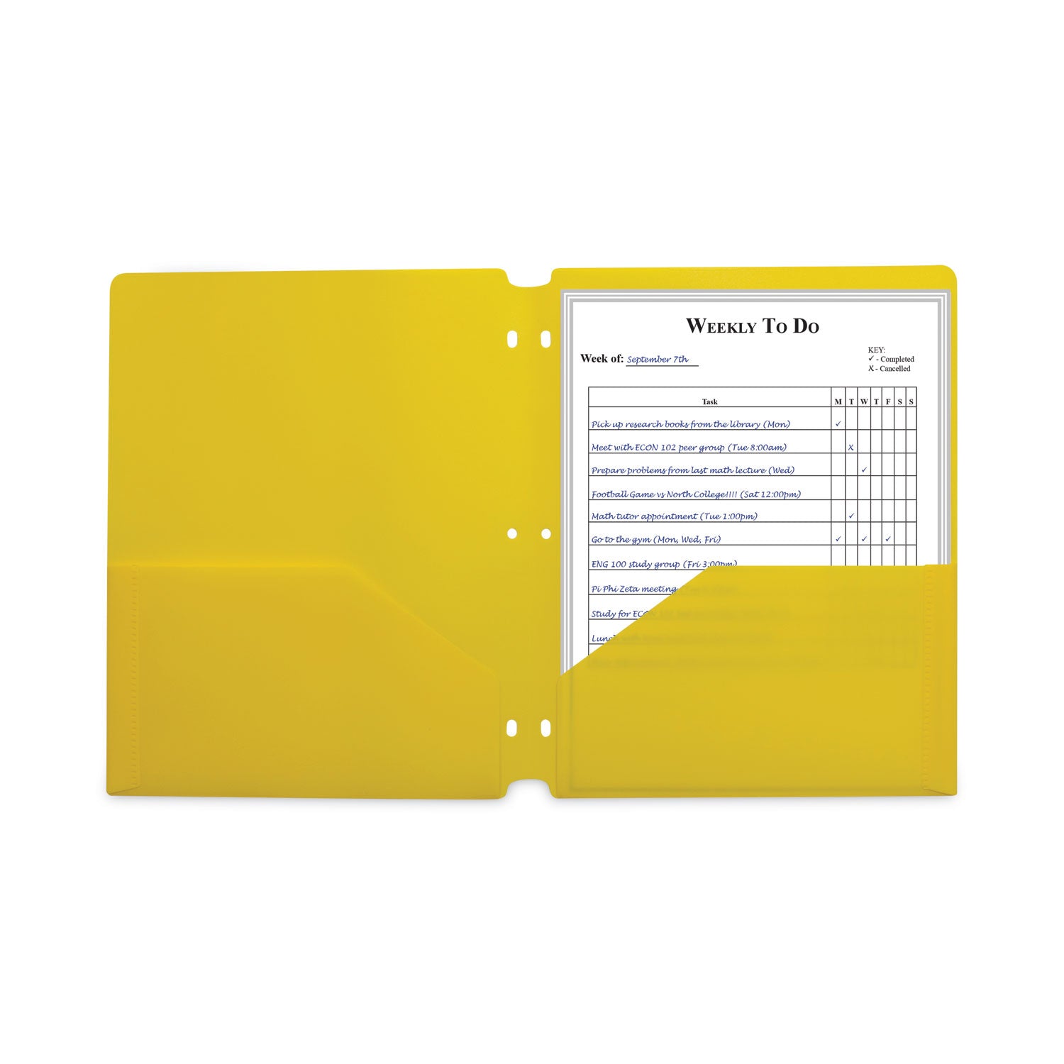 Two-Pocket Heavyweight Poly Portfolio Folder, 3-Hole Punch, 11 x 8.5, Yellow, 25/Box