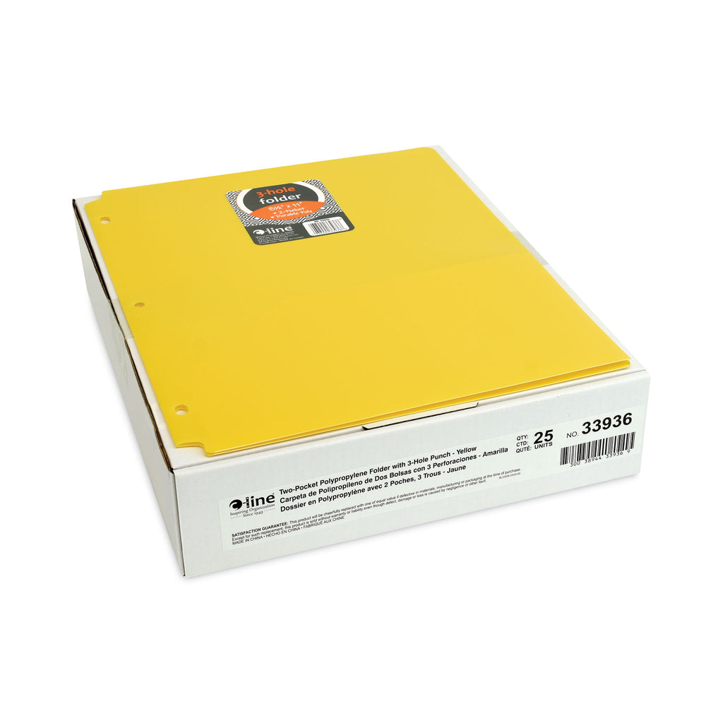 Two-Pocket Heavyweight Poly Portfolio Folder, 3-Hole Punch, 11 x 8.5, Yellow, 25/Box