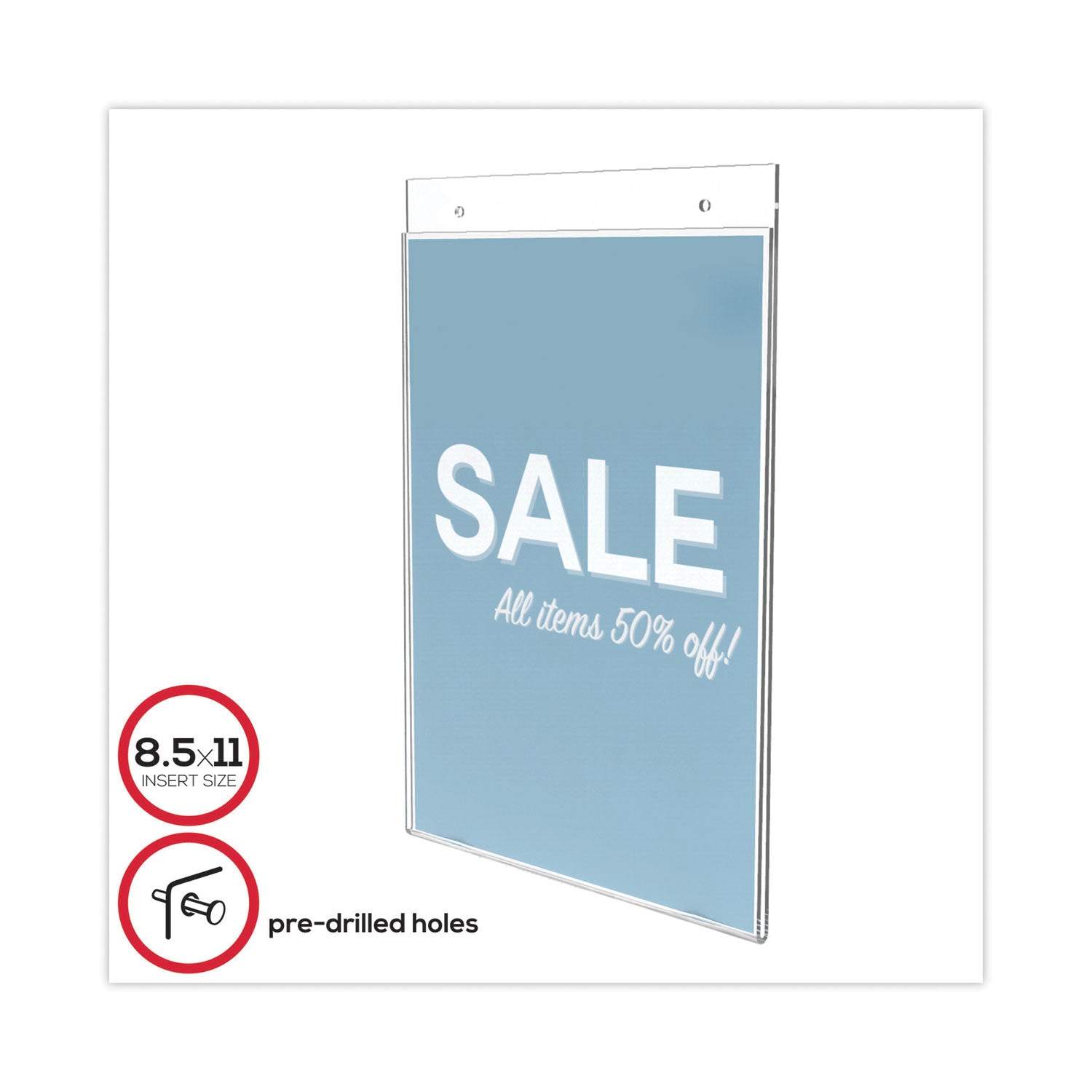 Classic Image Wall-Mount Sign Holder, Portrait, 8.5 x 11, Clear