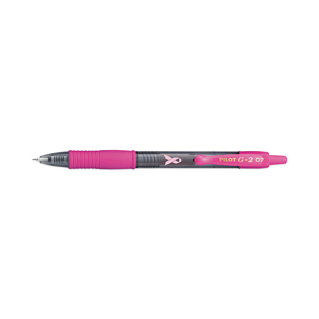 G2 Premium Breast Cancer Awareness Gel Pen, Retractable, Fine 0.7 mm, Black Ink, Smoke/Pink Barrel, Dozen