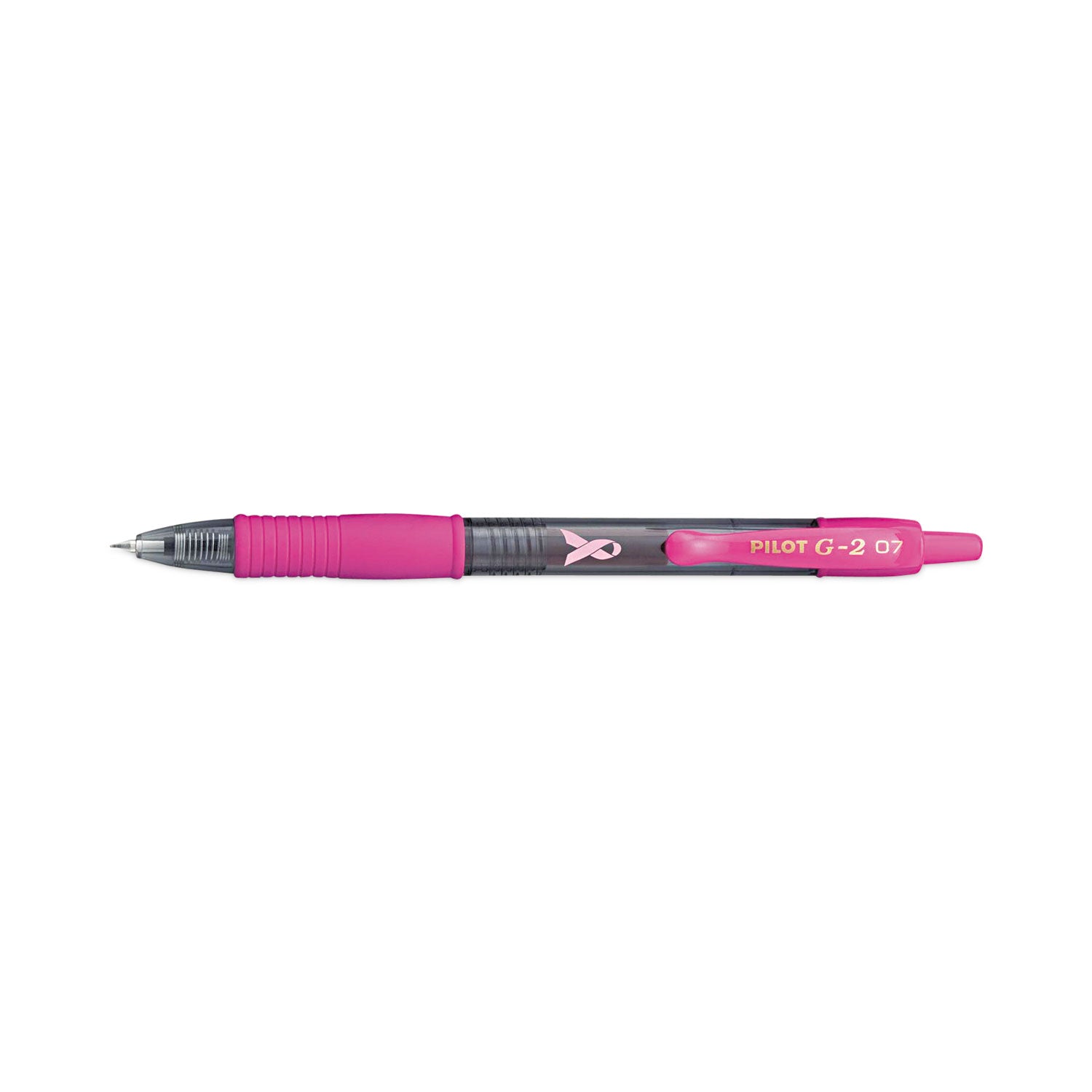 G2 Premium Breast Cancer Awareness Gel Pen, Retractable, Fine 0.7 mm, Black Ink, Smoke/Pink Barrel, Dozen