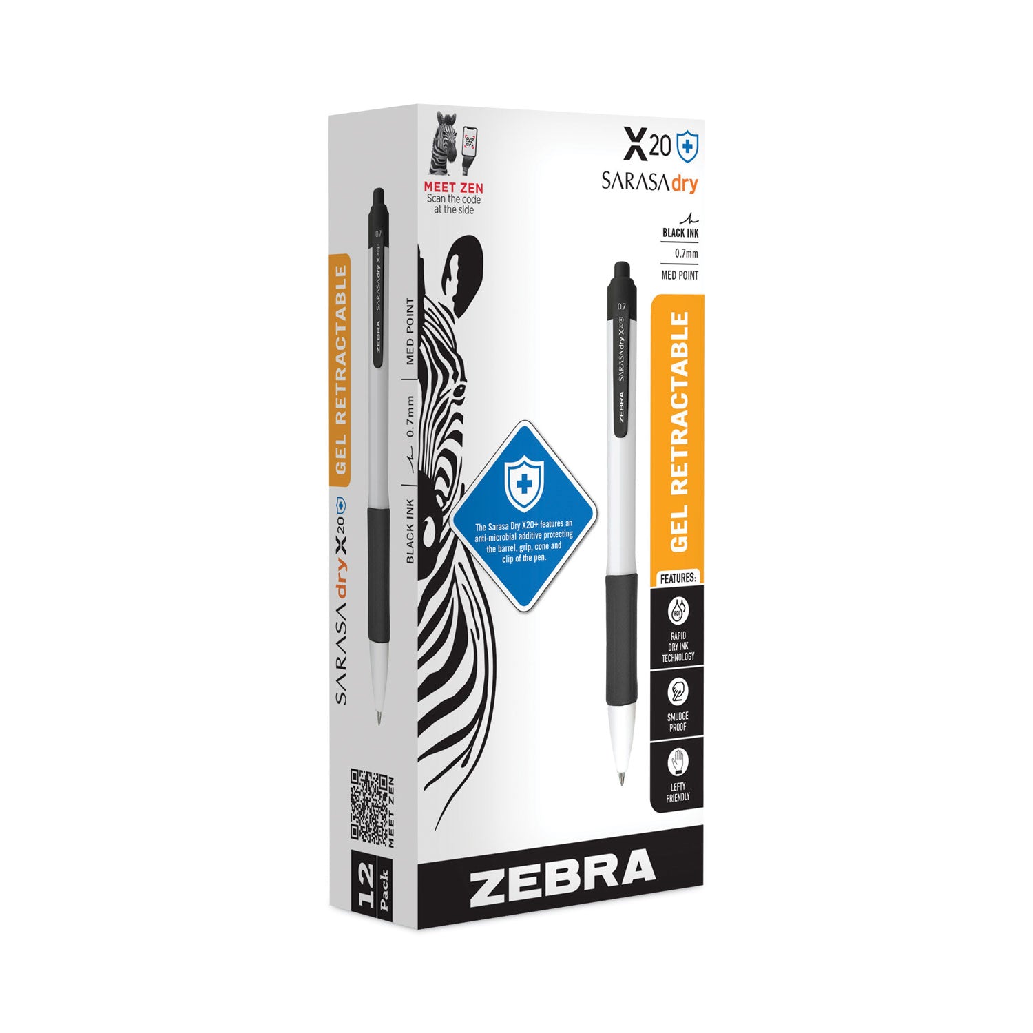 sarasa-dry-x20+-gel-pen-retractable-fine-07-mm-black-ink-white-black-barrel-dozen_zeb41610 - 2