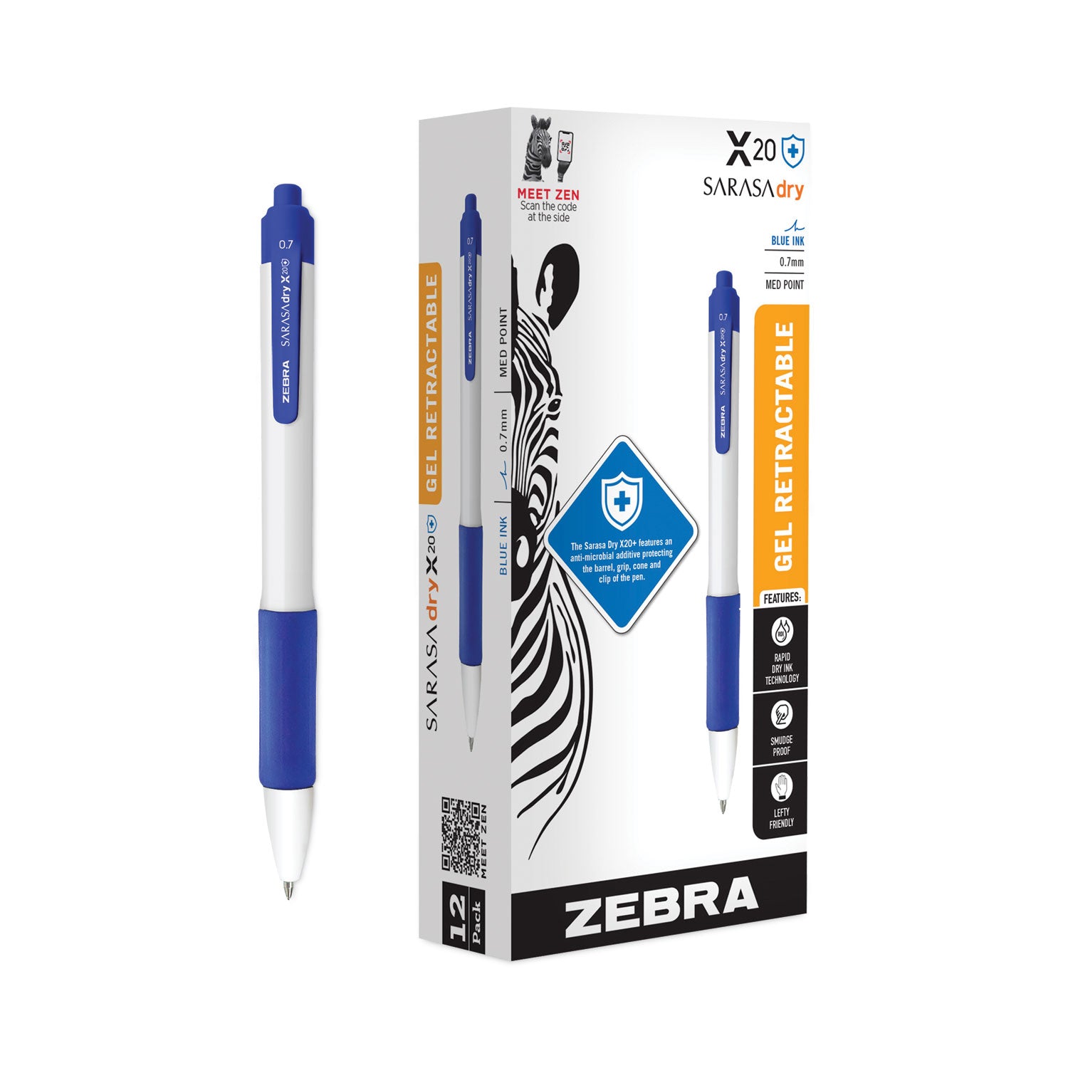 sarasa-dry-x20+-gel-pen-retractable-fine-07-mm-blue-ink-white-blue-barrel-dozen_zeb41620 - 3