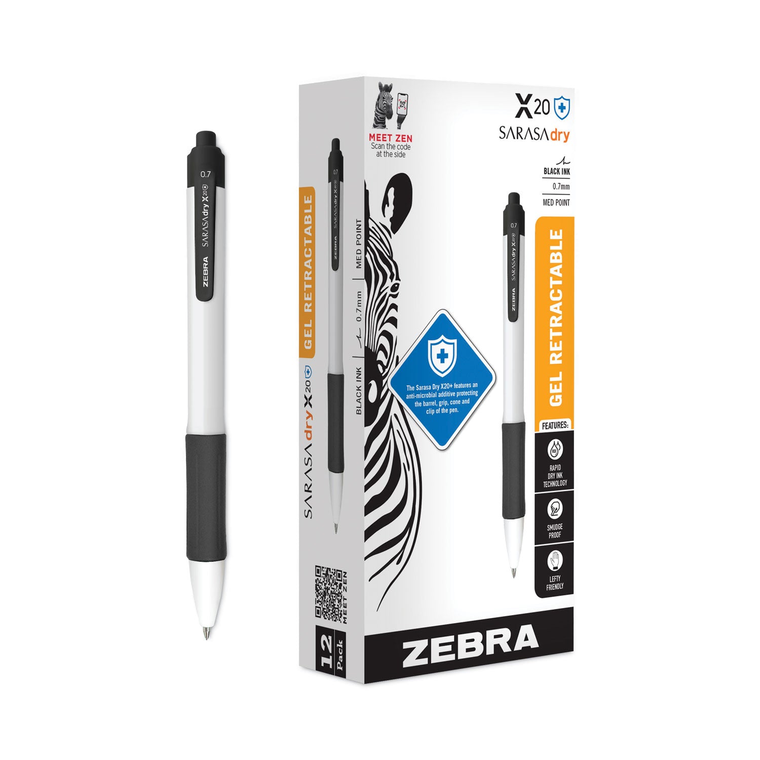 sarasa-dry-x20+-gel-pen-retractable-fine-07-mm-black-ink-white-black-barrel-dozen_zeb41610 - 3