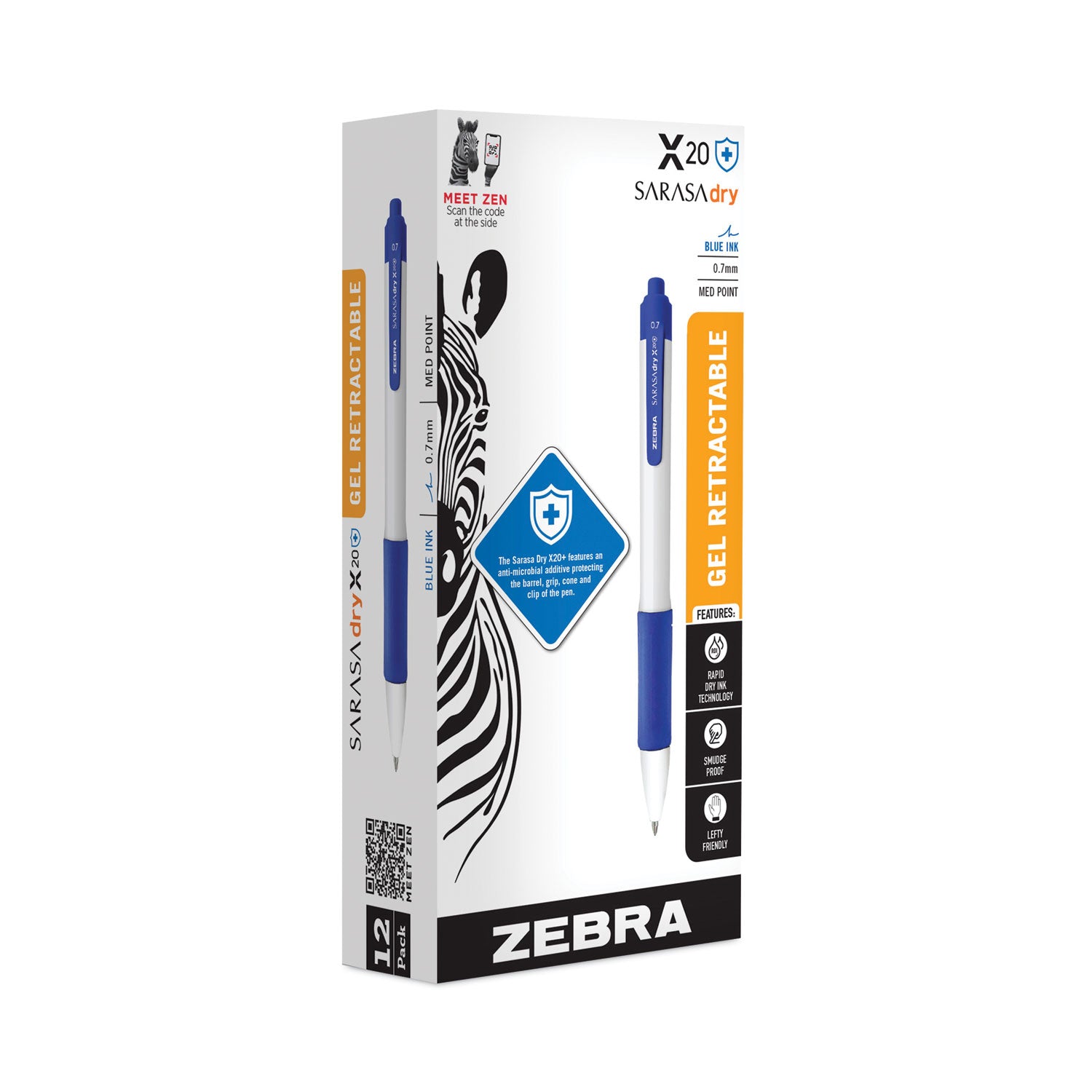 sarasa-dry-x20+-gel-pen-retractable-fine-07-mm-blue-ink-white-blue-barrel-dozen_zeb41620 - 2