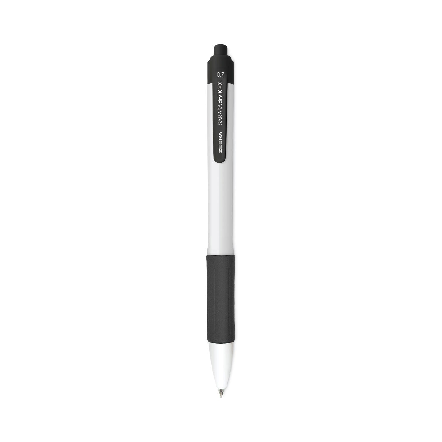 sarasa-dry-x20+-gel-pen-retractable-fine-07-mm-black-ink-white-black-barrel-dozen_zeb41610 - 1