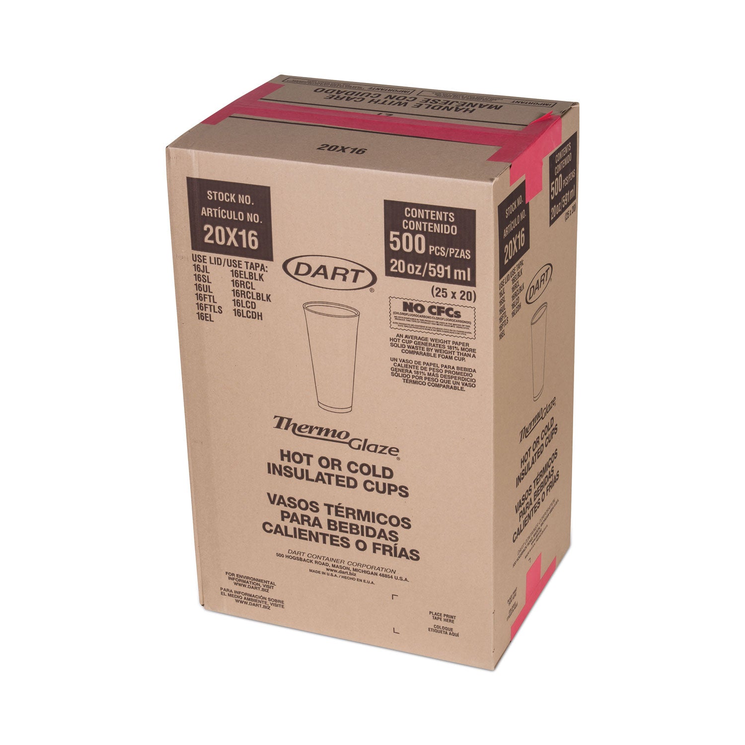 Cafe G Foam Hot/Cold Cups, 20 oz, Brown/Red/White, 500/Carton - 