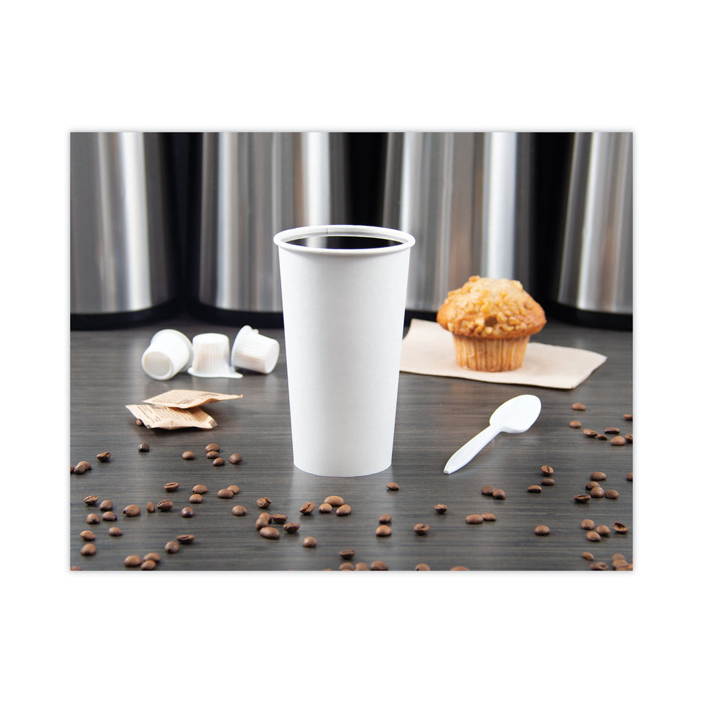Single-Sided Poly Paper Hot Cups, 20 oz, White, 600/Carton