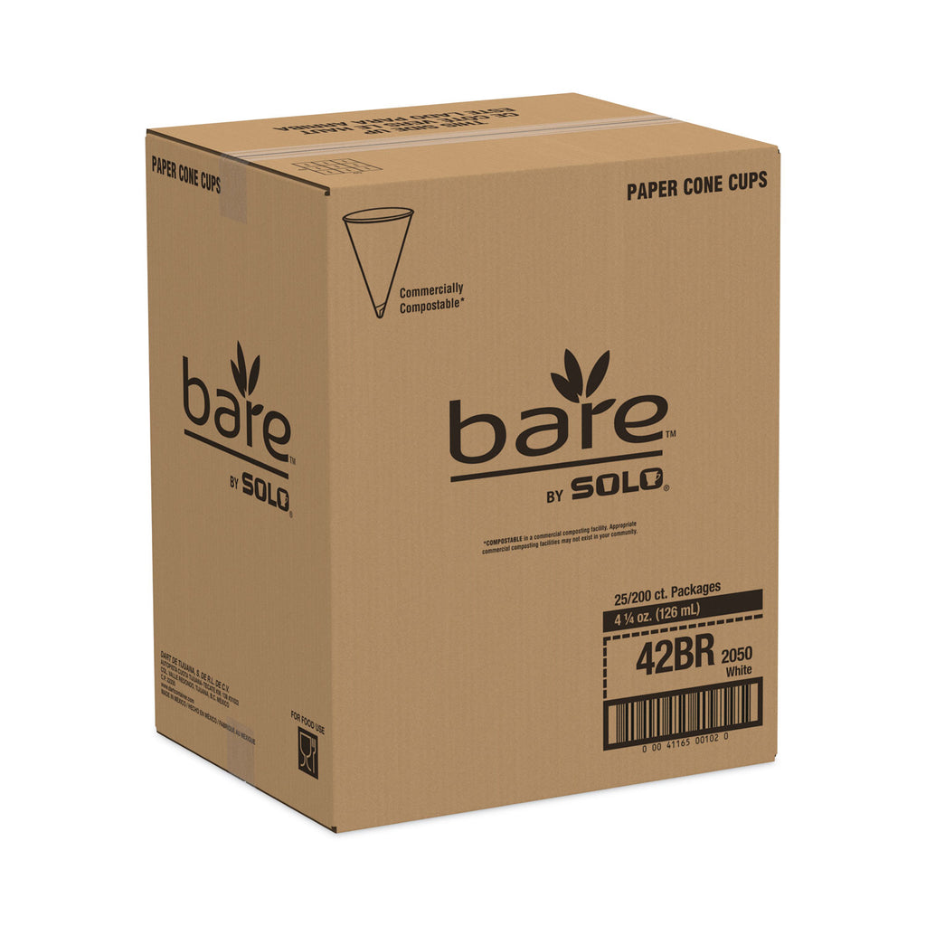 Bare Eco-Forward Treated Paper Cone Cups, ProPlanet Seal, 4.25 oz, White, 200/Bag, 25 Bags/Carton
