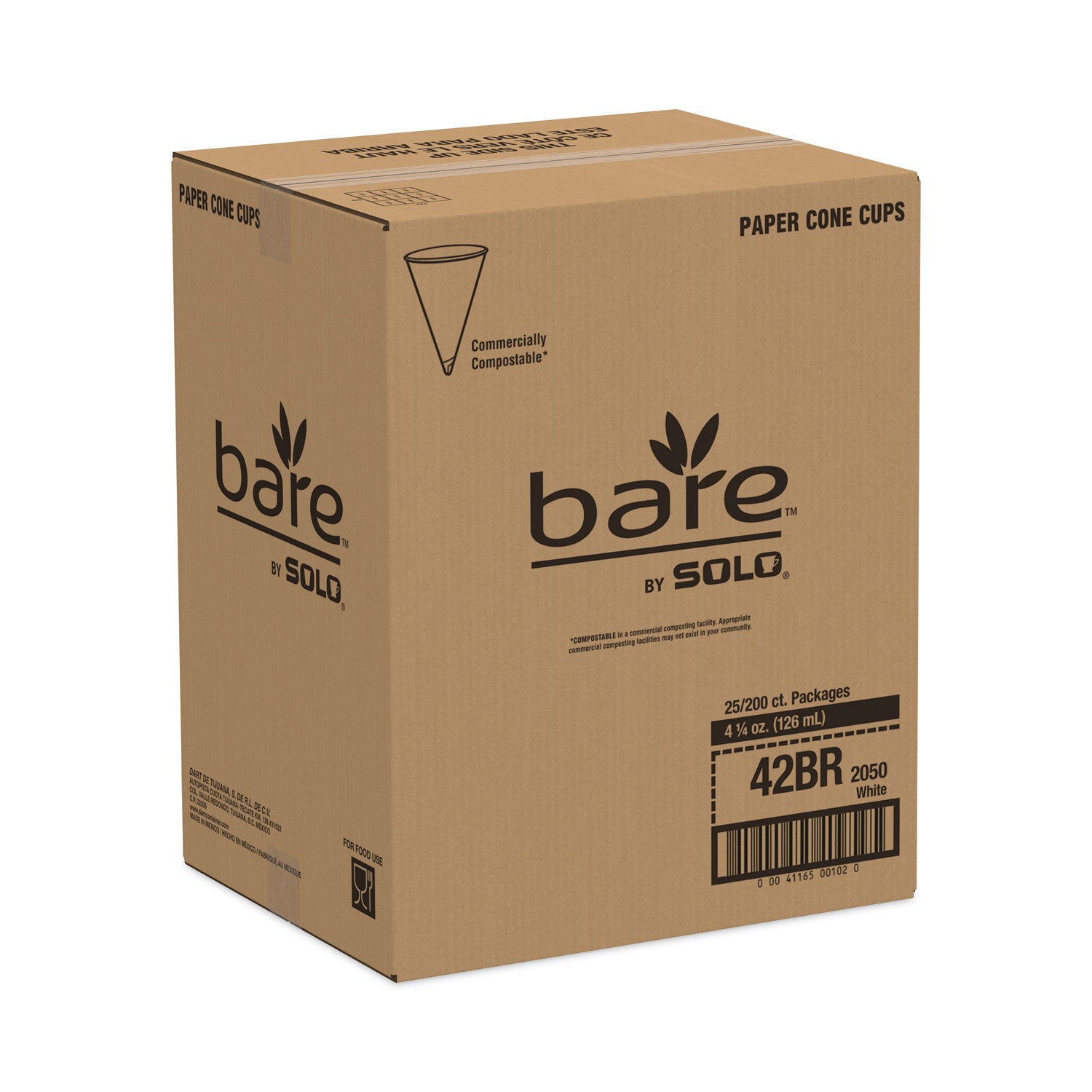 Bare Eco-Forward Treated Paper Cone Cups, ProPlanet Seal, 4.25 oz, White, 200/Bag, 25 Bags/Carton