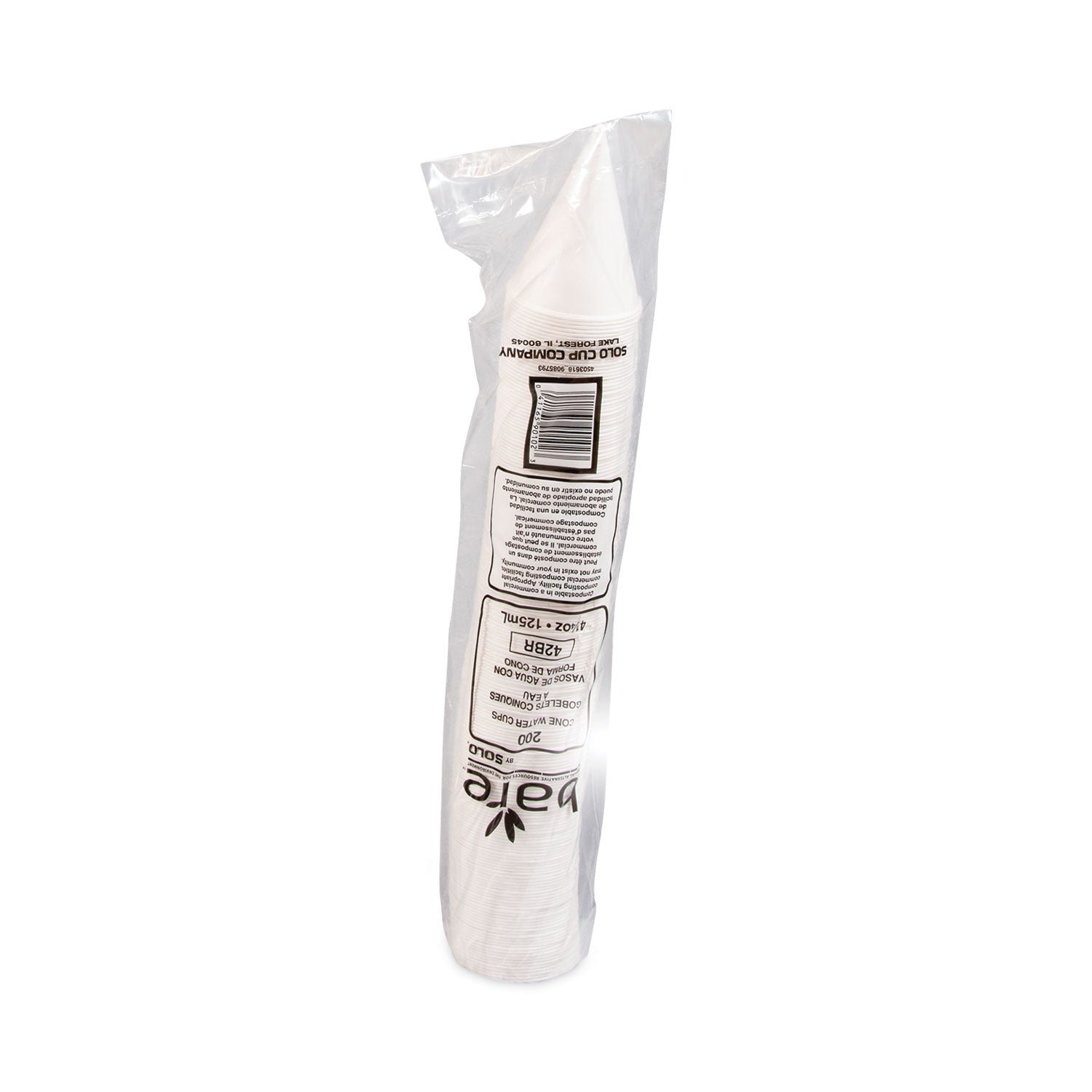 Bare Eco-Forward Treated Paper Cone Cups, ProPlanet Seal, 4.25 oz, White, 200/Bag, 25 Bags/Carton