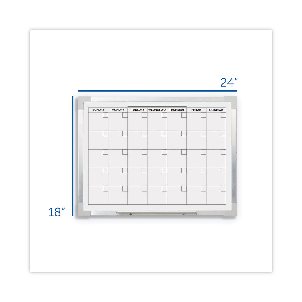 Framed Calendar Dry Erase Board, 24 x 18, White Surface, Silver Aluminum Frame