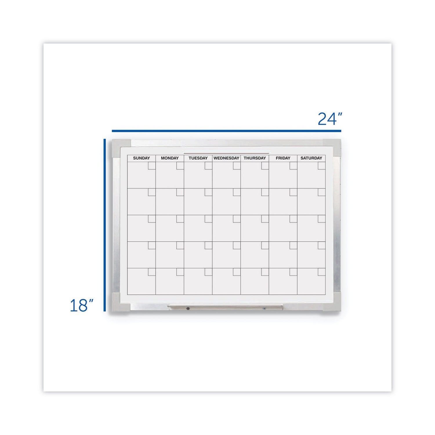 Framed Calendar Dry Erase Board, 24 x 18, White Surface, Silver Aluminum Frame