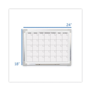 Framed Calendar Dry Erase Board, 24 x 18, White Surface, Silver Aluminum Frame