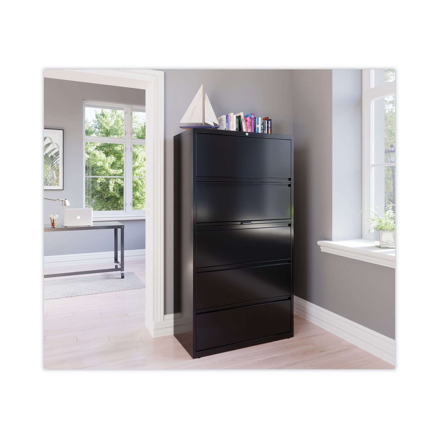 Lateral File Cabinet, 5 Letter/Legal/A4-Size File Drawers, Black, 36 x 18.62 x 67.62