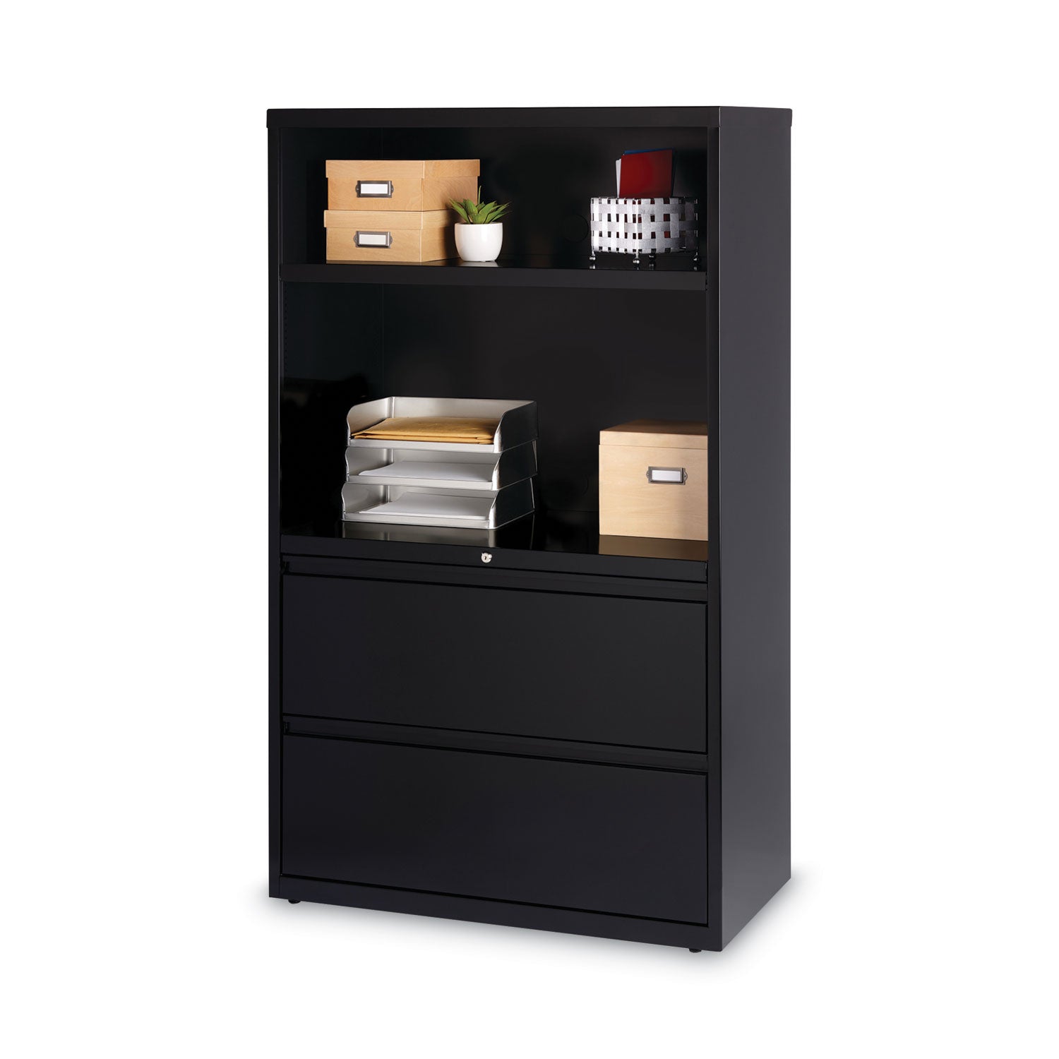 combo-bookshelf-lateral-file-cabinet-2-shelves-1-adjustable-2-letter-legal-drawers-black-36-x-1862-x-60_hid16778 - 2