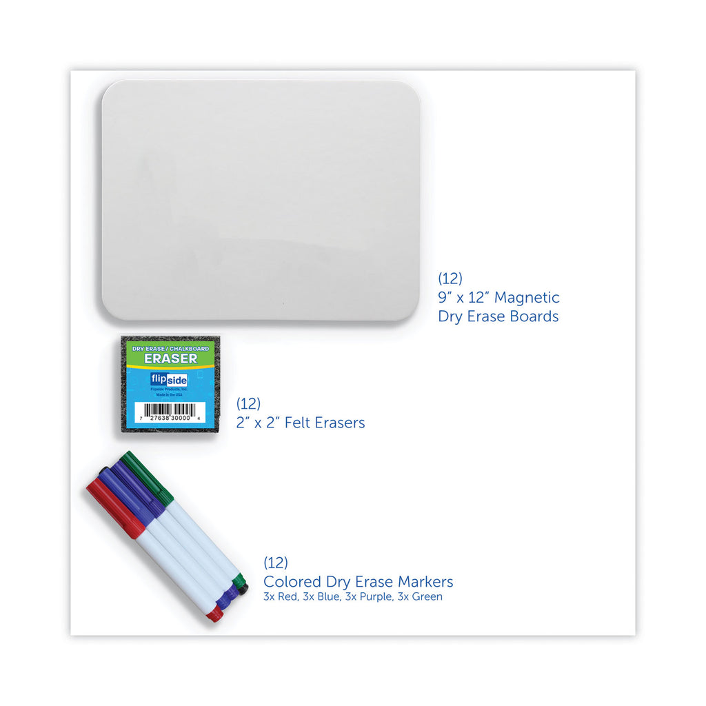 Magnetic Dry Erase Board Set, 12 x 9, White Surface, 12/Pack