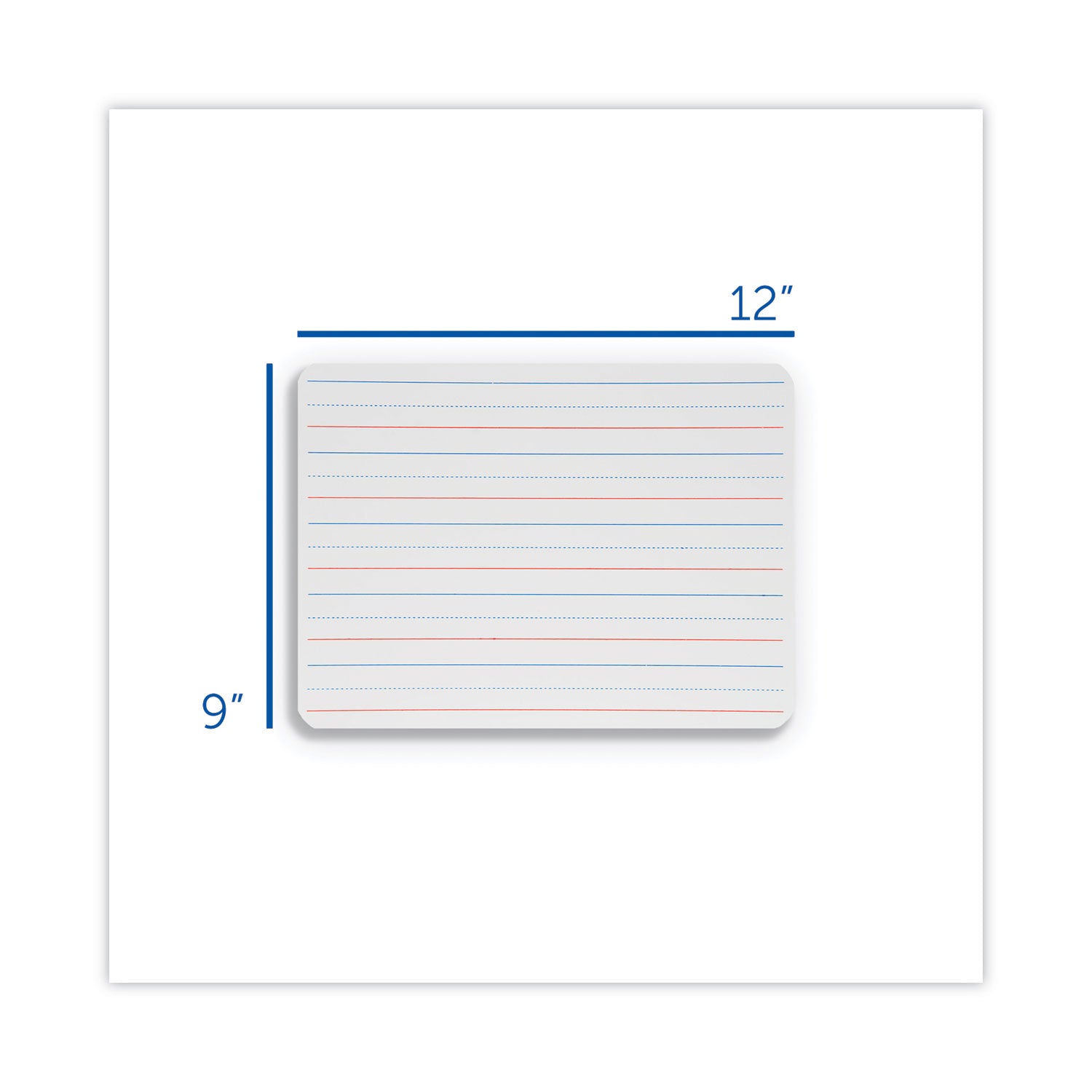 Two-Sided Red and Blue Ruled Dry Erase Board, 12 x 9, Ruled White Front/Unruled White Back, 12/Pack