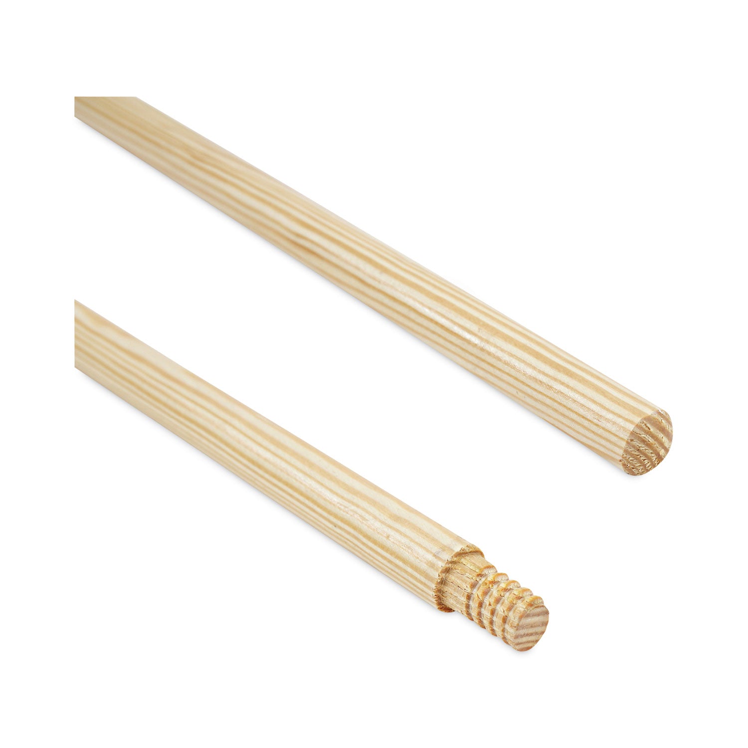 Threaded End Broom Handle, Lacquered Wood, 0.94" dia x 60", Natural