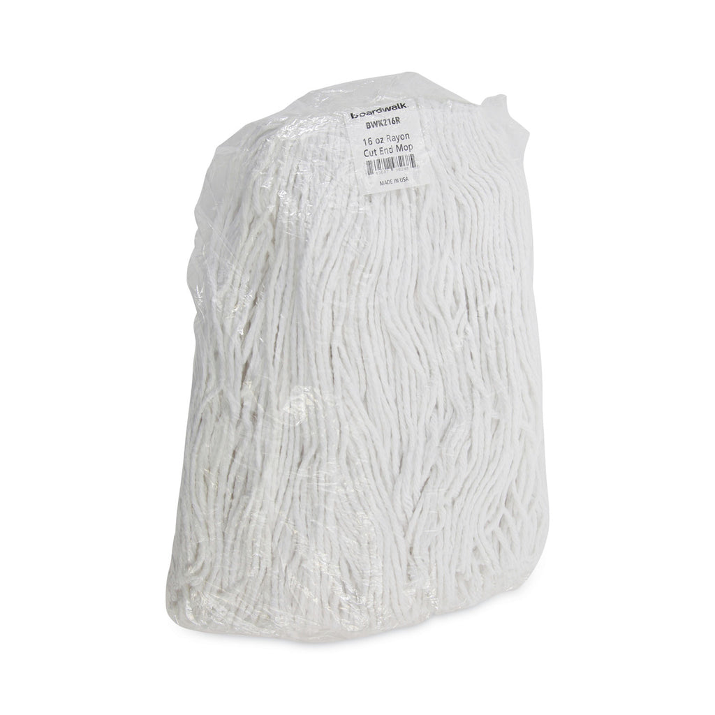 Premium Cut-End Wet Mop Heads, Rayon, 16oz, White, 12/Carton
