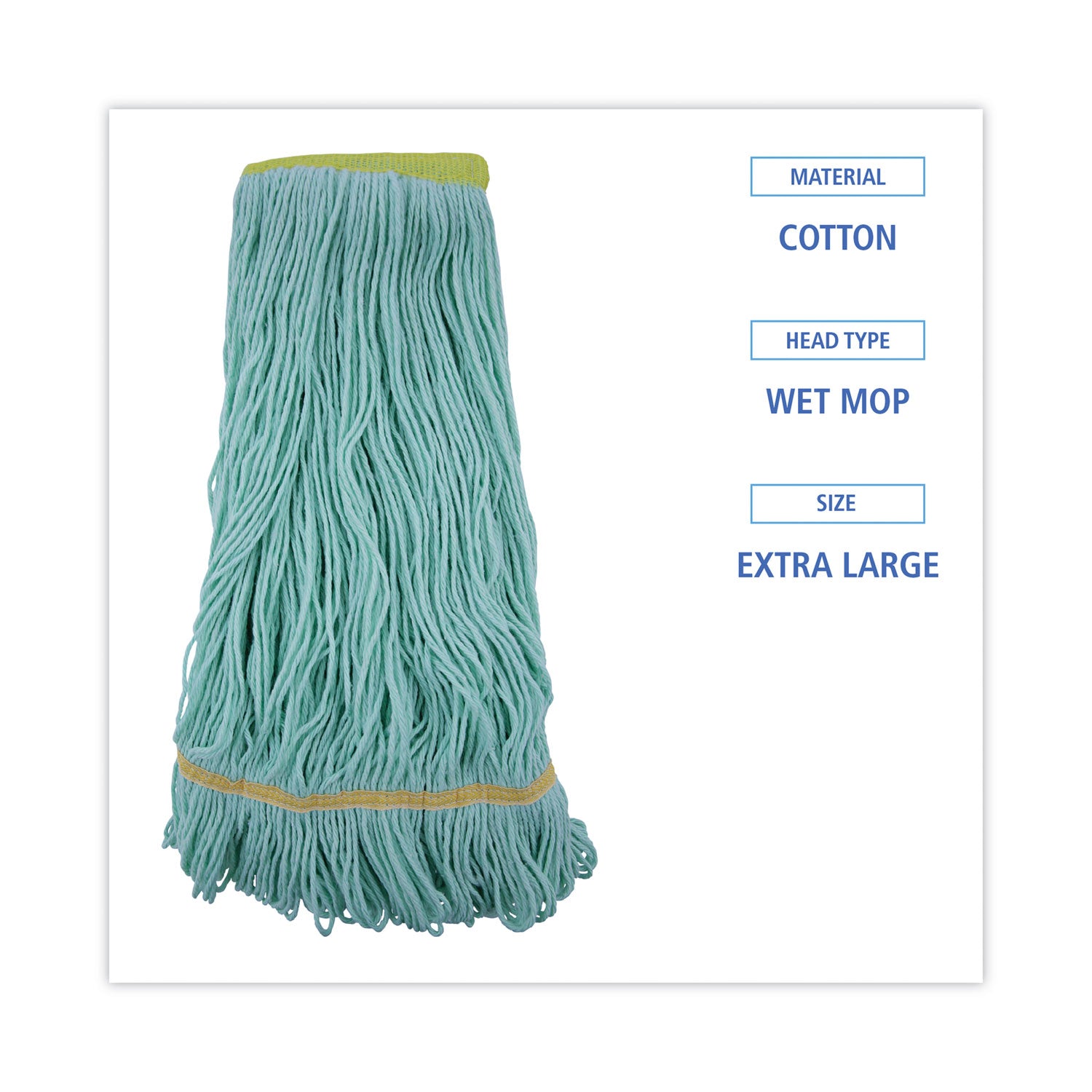 EcoMop Looped-End Mop Head, Recycled Fibers, Extra Large Size, Green, 12/CT - 