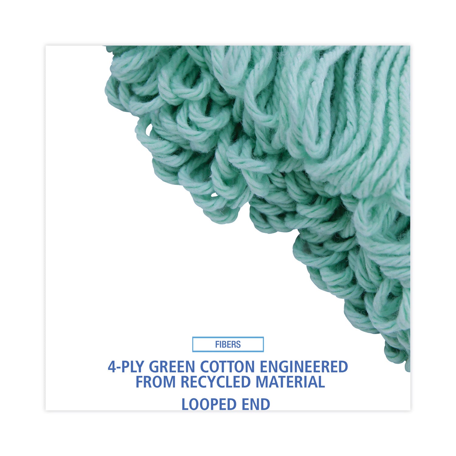 EcoMop Looped-End Mop Head, Recycled Fibers, Extra Large Size, Green, 12/CT - 