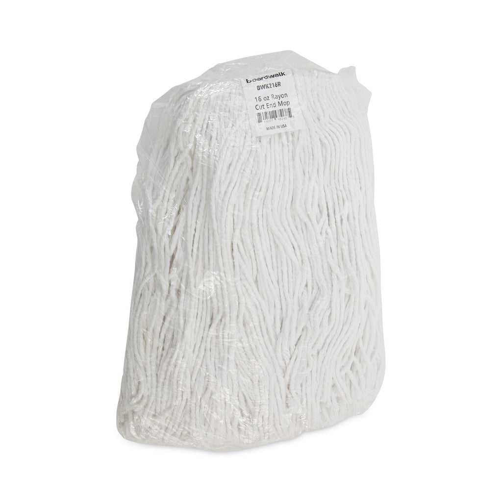 Mop Head, Value Standard Head, Rayon Fiber, Cut-End, Size No. 16, White, 12/Carton