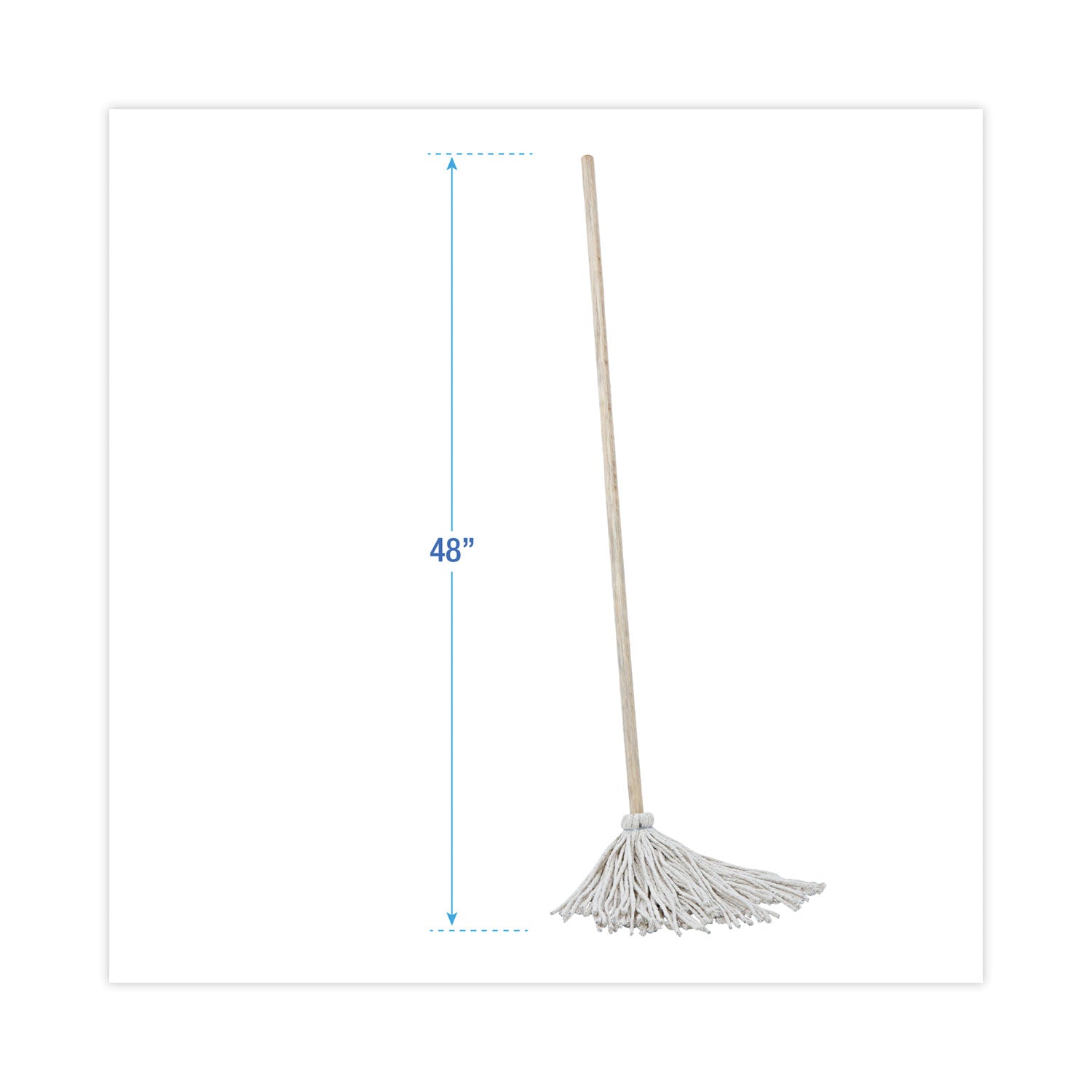 Handle/Deck Mops, #12 White Cotton Head, 48" Natural Wood Handle, 6/Pack - 