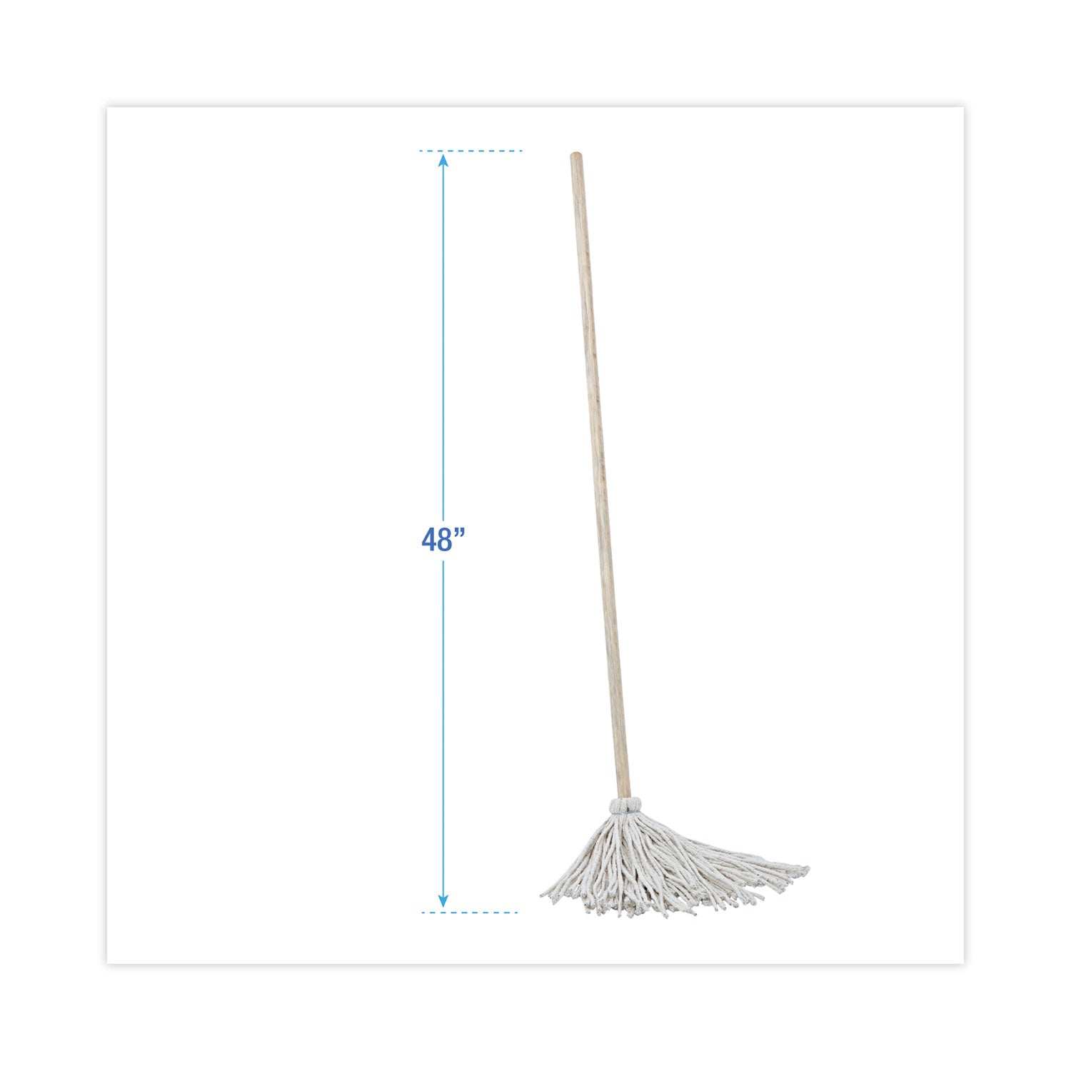 Handle/Deck Mops, #12 White Cotton Head, 48" Natural Wood Handle, 6/Pack
