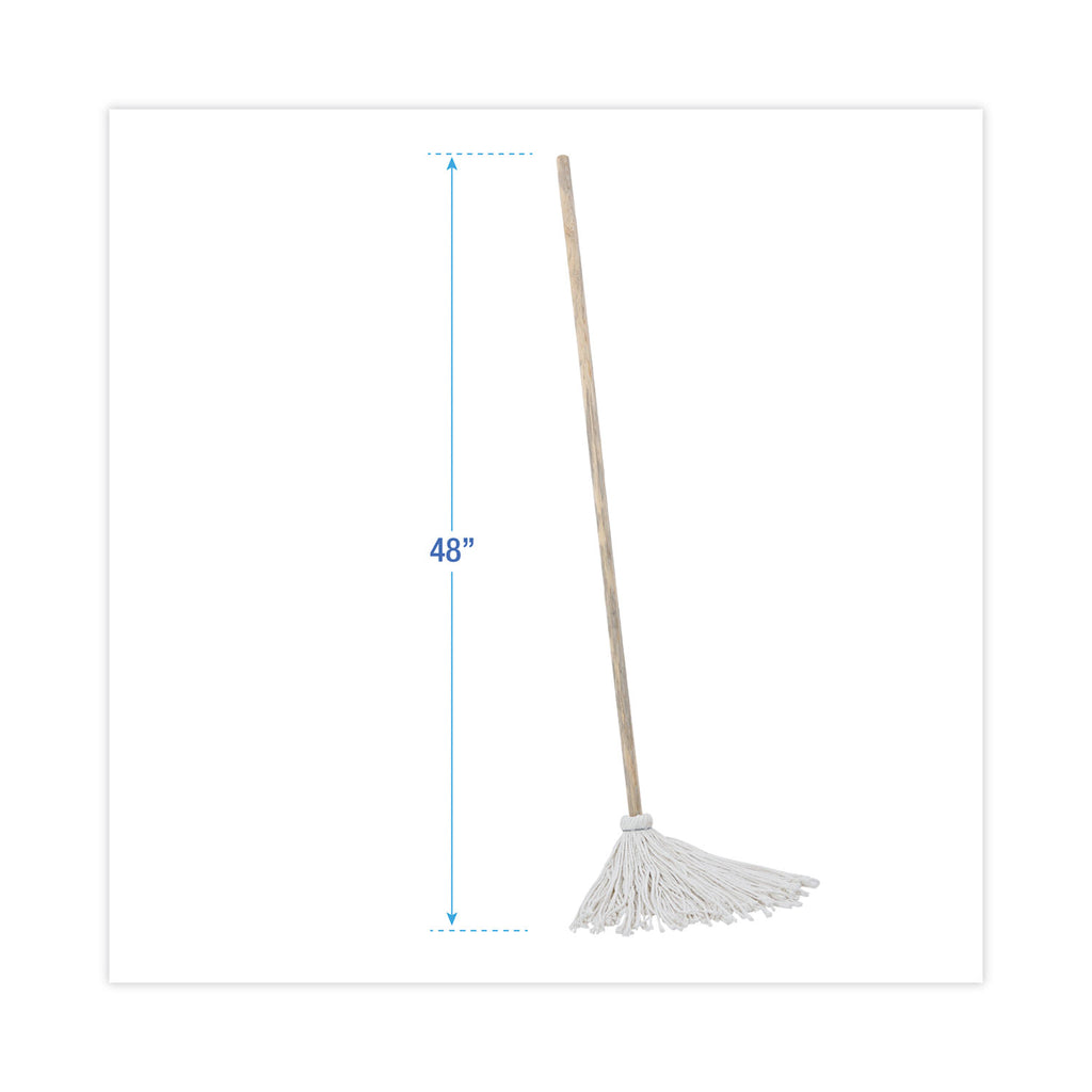 Handle/Deck Mops, #12 White Rayon Head, 48" Natural Wood Handle, 6/Pack