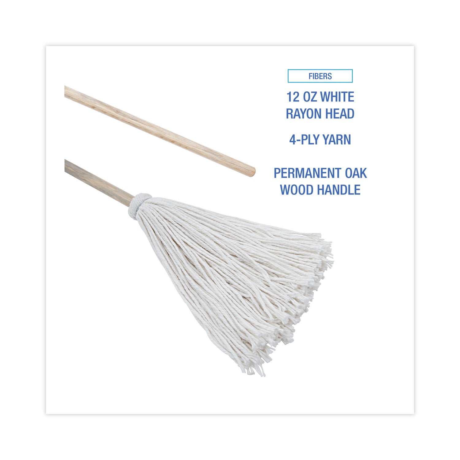 Handle/Deck Mops, #12 White Rayon Head, 48" Natural Wood Handle, 6/Pack