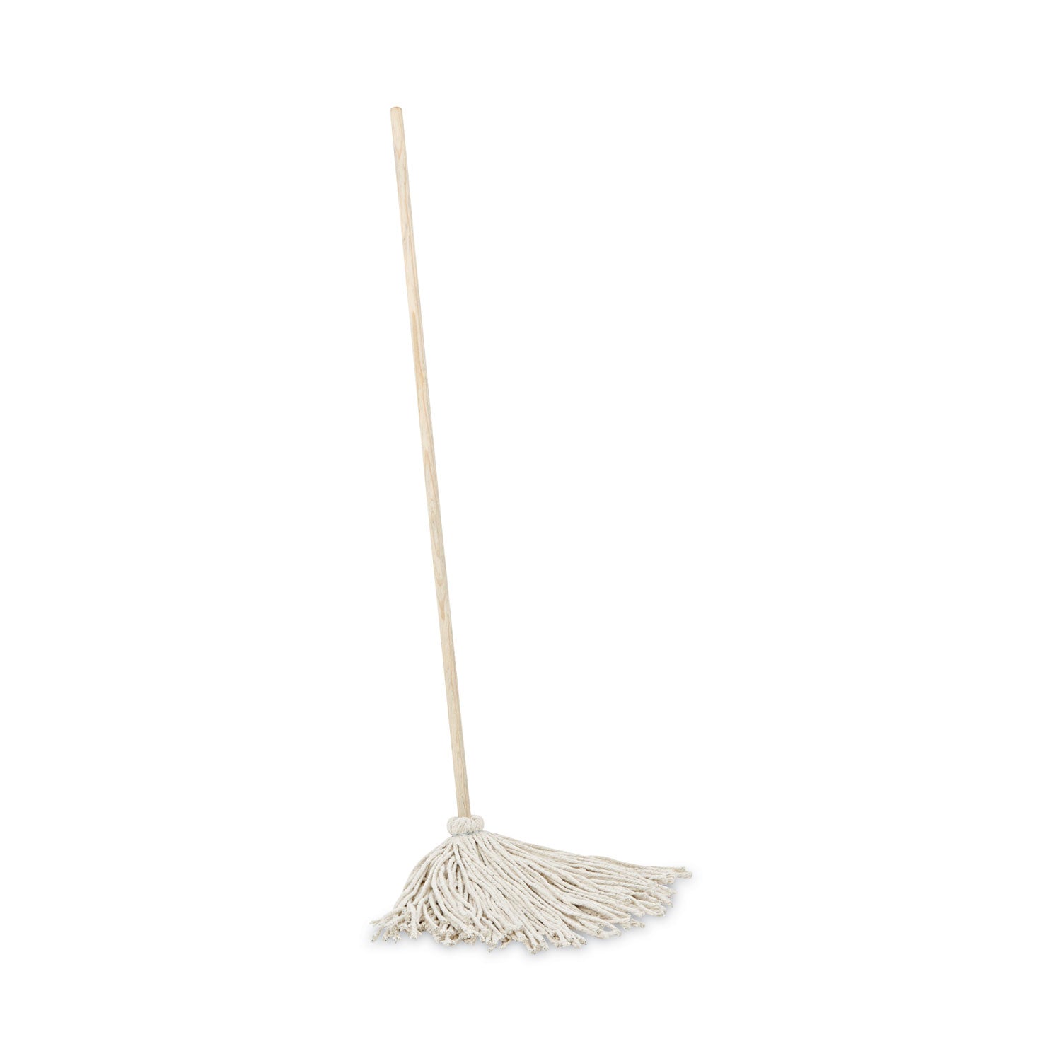 Handle/Deck Mops, #16 White Cotton Head, 48" Natural Wood Handle - 