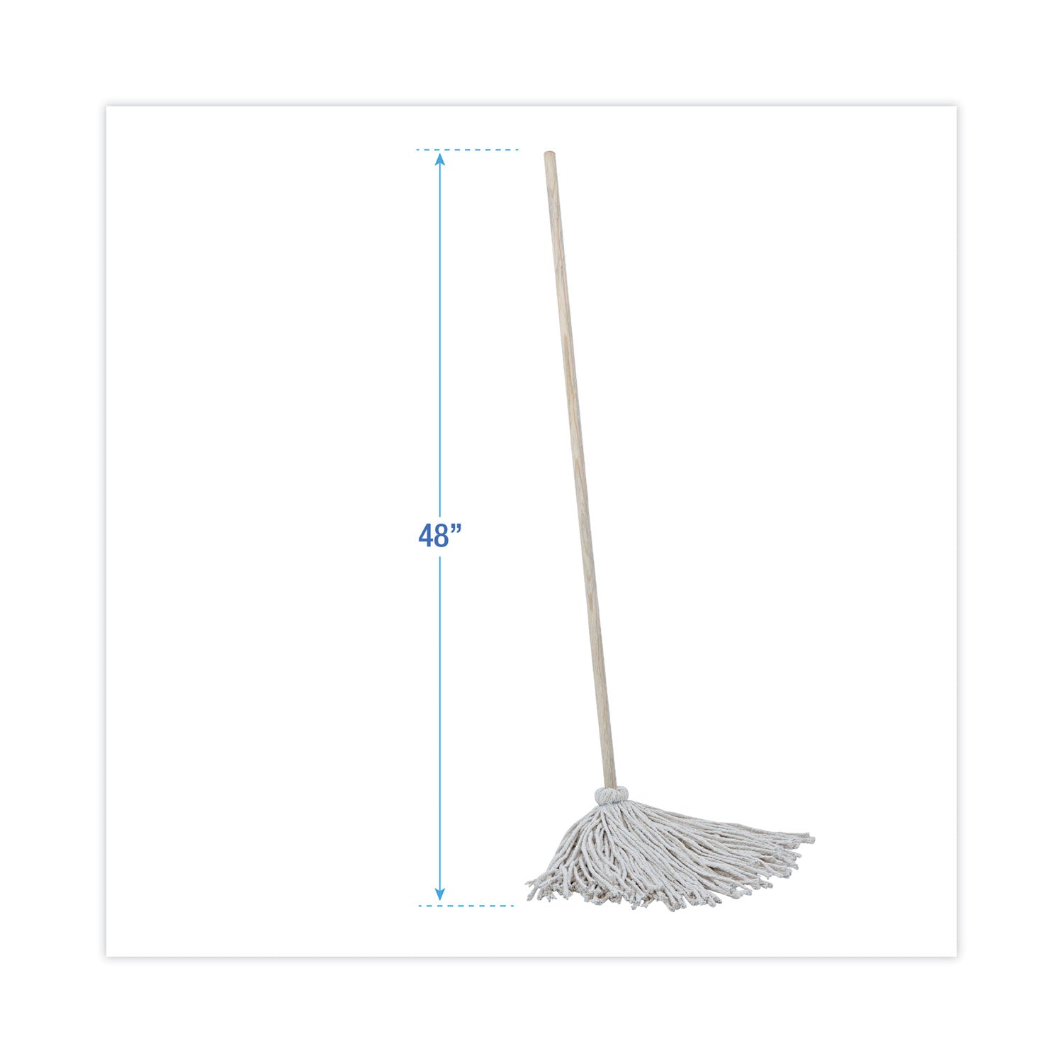 Handle/Deck Mops, #16 White Cotton Head, 48" Natural Wood Handle - 