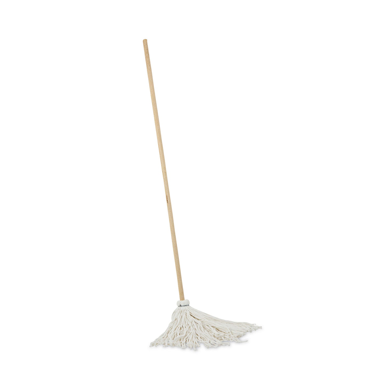 Handle/Deck Mops, #16 White Rayon Head, 48" Natural Wood Handle - 