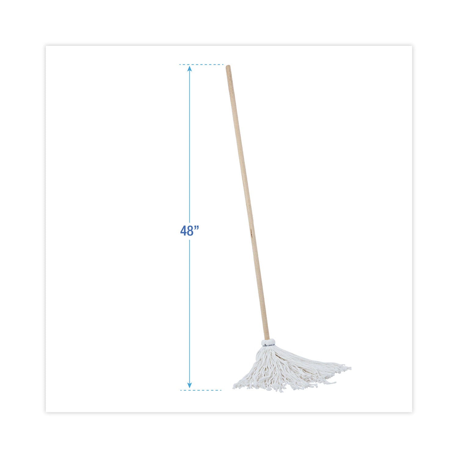 Handle/Deck Mops, #16 White Rayon Head, 48" Natural Wood Handle - 