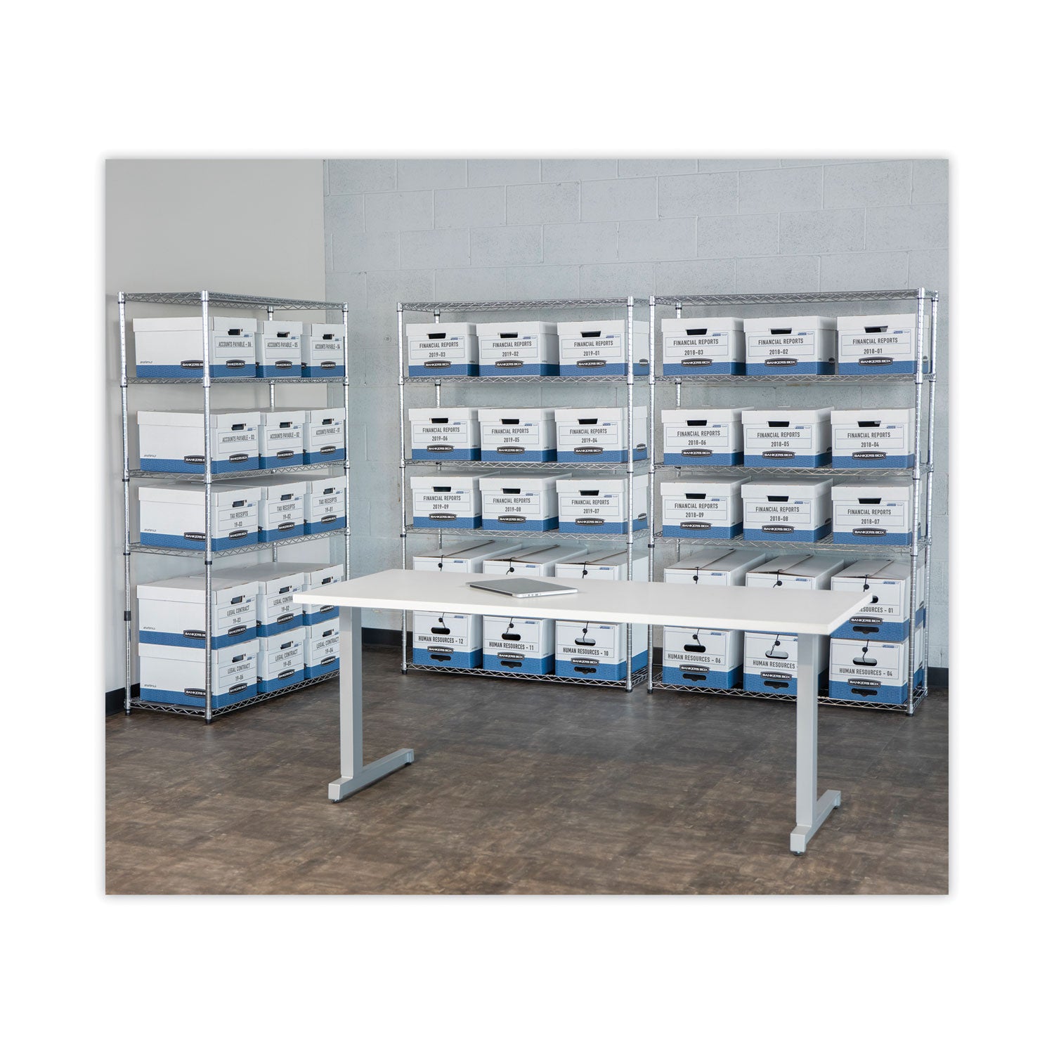 STOR/FILE Medium-Duty Letter/Legal Storage Boxes, Letter/Legal Files, 12.75" x 16.5" x 10.5", White/Blue, 12/Carton - 