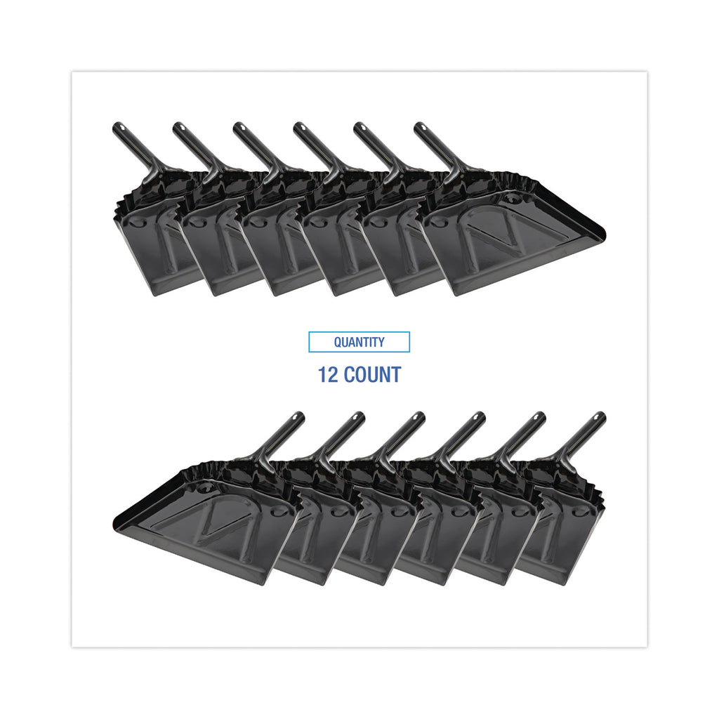 Metal Dust Pan, 12 x 14, 2" Handle, 20-Gauge Steel, Black, 12/Carton