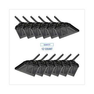 Metal Dust Pan, 12 x 14, 2" Handle, 20-Gauge Steel, Black, 12/Carton