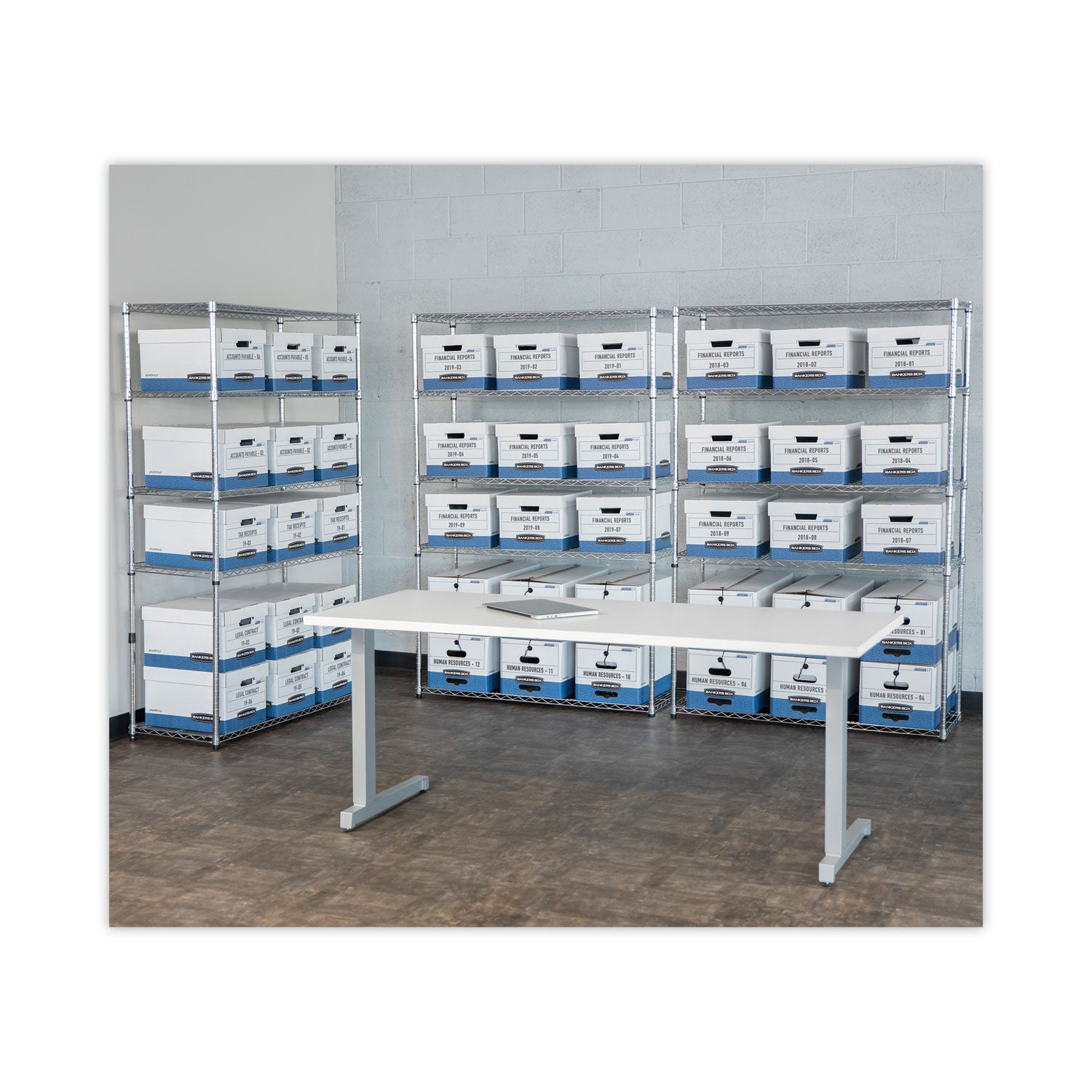 HANG'N'STOR Medium-Duty Storage Boxes, Letter Files, 12.63" x 15.63" x 10", White/Blue, 4/Carton - 