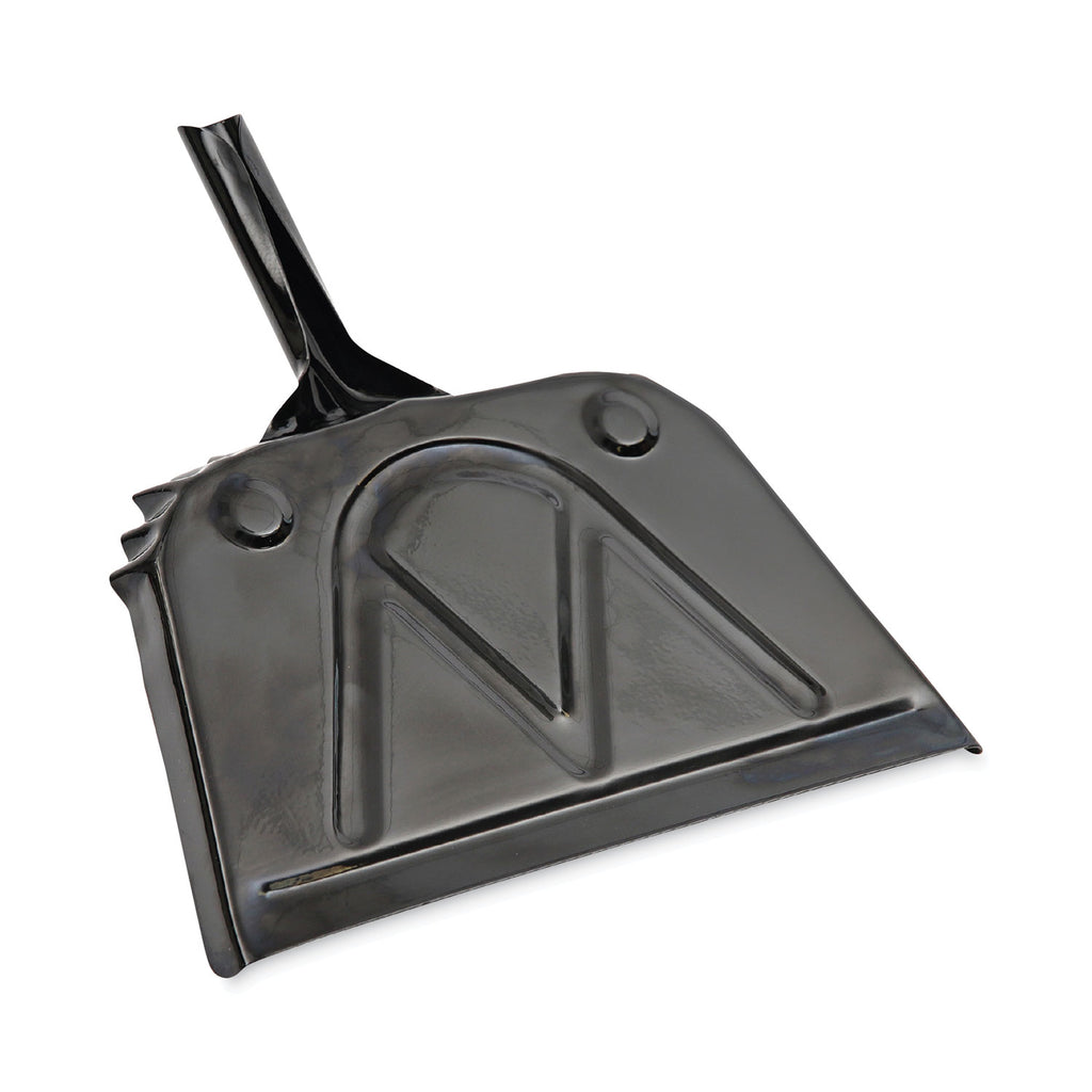 Metal Dust Pan, 12 x 14, 2" Handle, 20-Gauge Steel, Black, 12/Carton