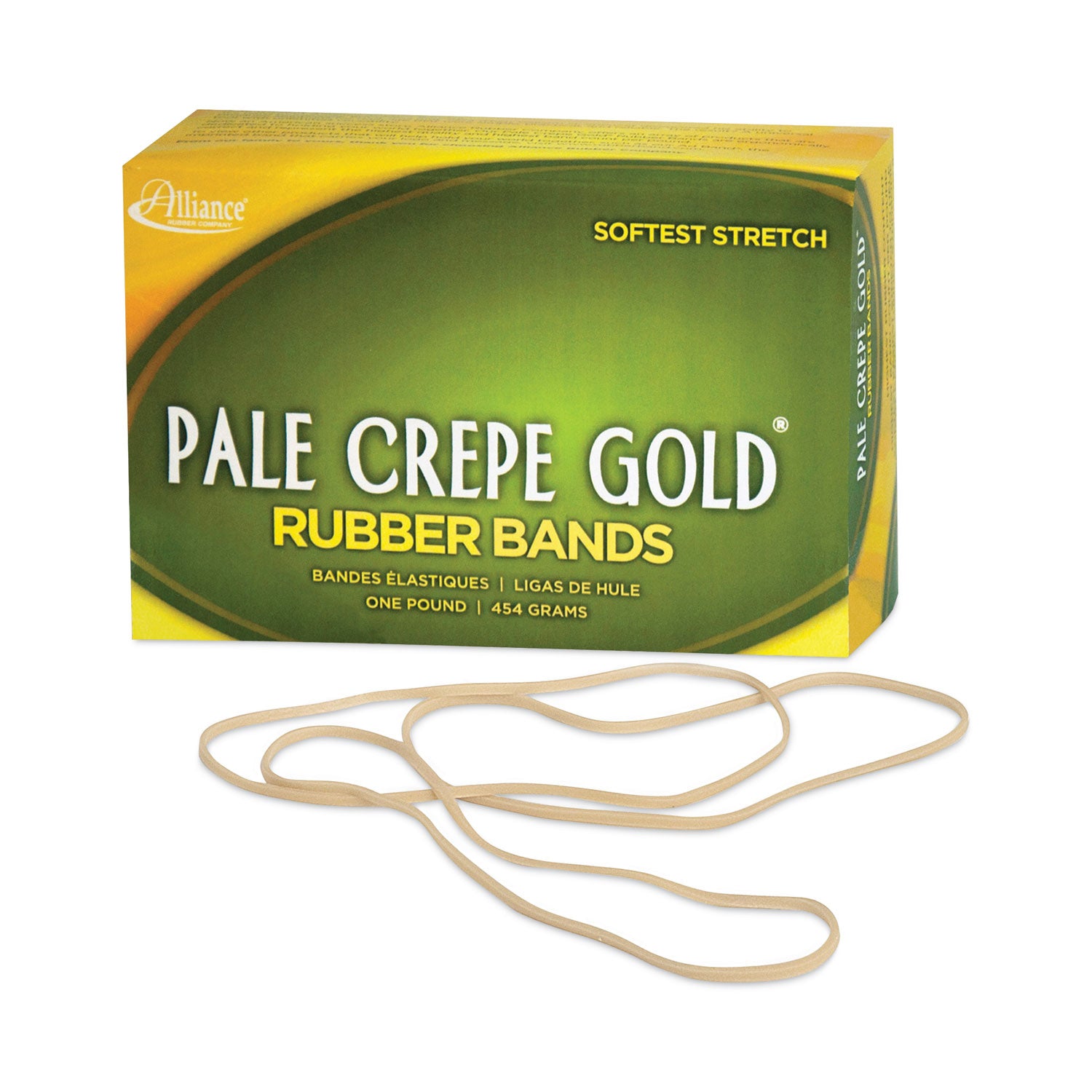 Pale Crepe Gold Rubber Bands, Size 117B, 0.06" Gauge, Golden Crepe, 1 lb Box, 300/Box - 