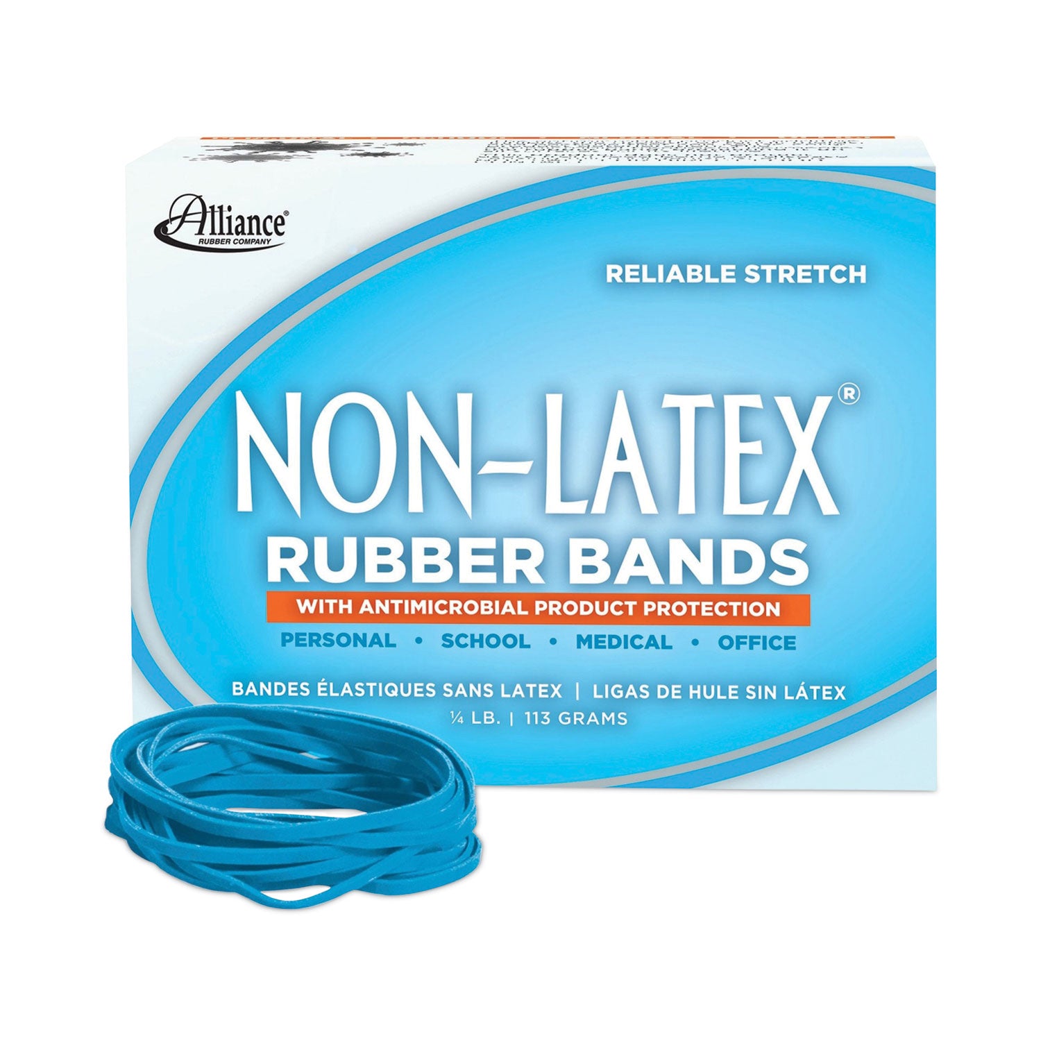 Antimicrobial Non-Latex Rubber Bands, Size 33, 0.04" Gauge, Cyan Blue, 4 oz Box, 180/Box - 
