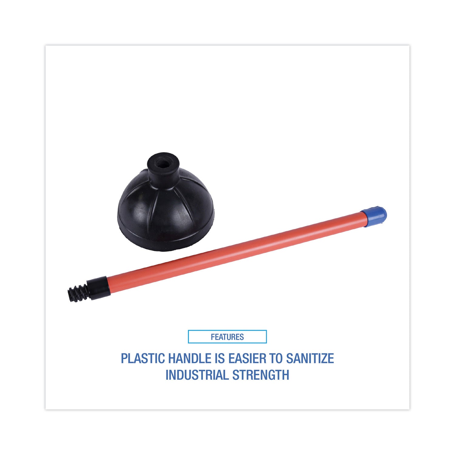 Toilet Plunger, 18" Plastic Handle, 5.63" dia, Red/Black, 6/Carton - 