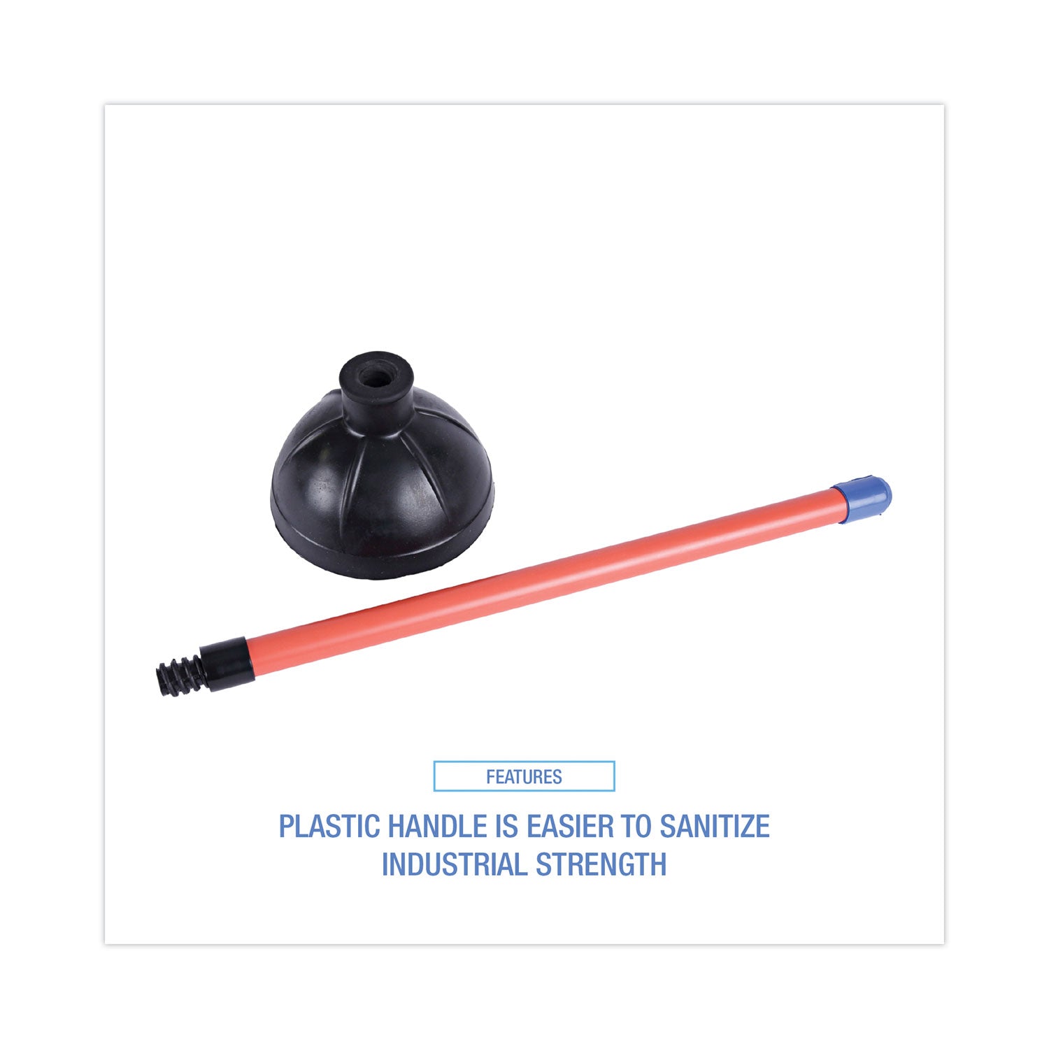 Toilet Plunger, 18" Plastic Handle, 5.63" dia, Red/Black - 