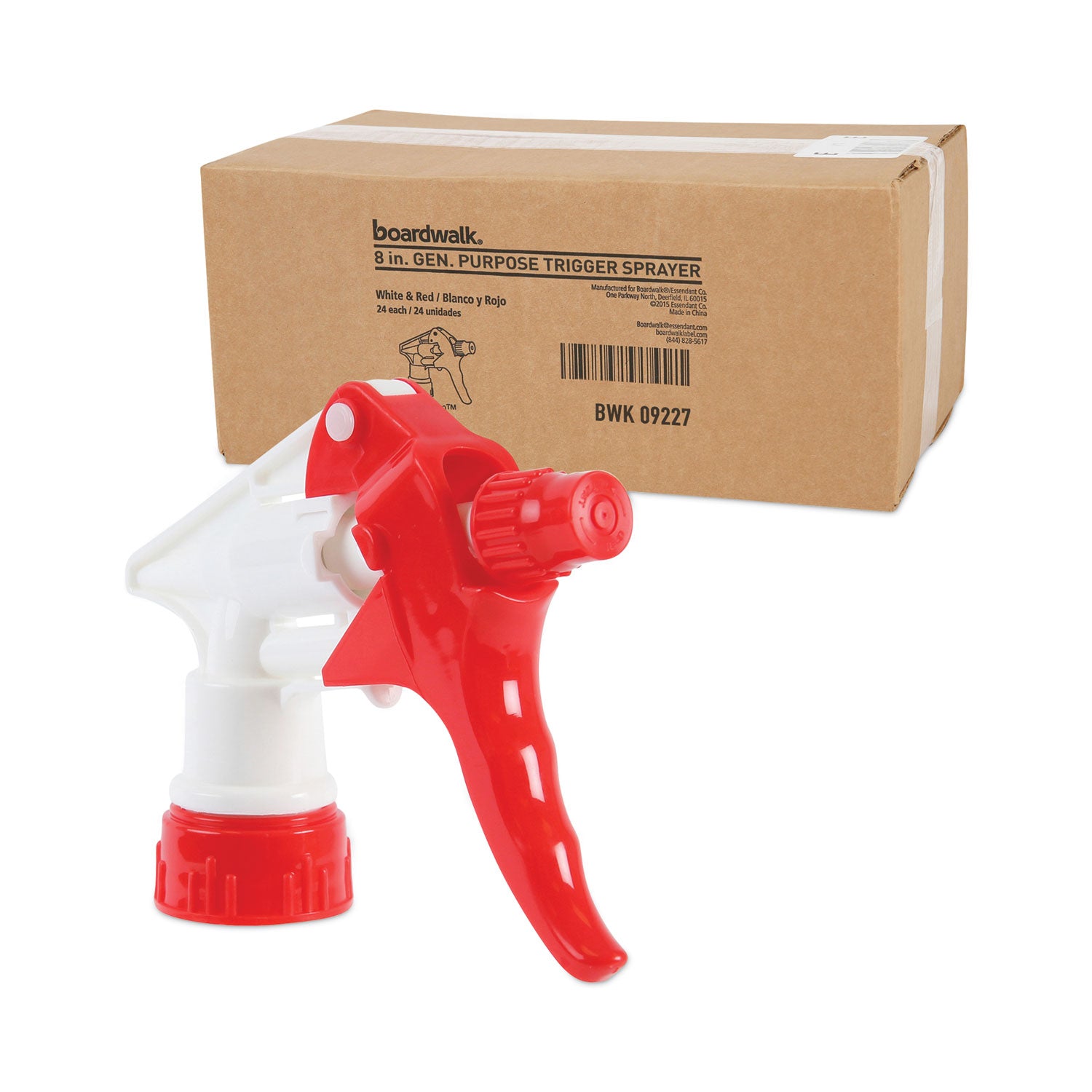 Trigger Sprayer 250, 8" Tube, Fits 16-24 oz Bottles, Red/White, 24/Carton - 5