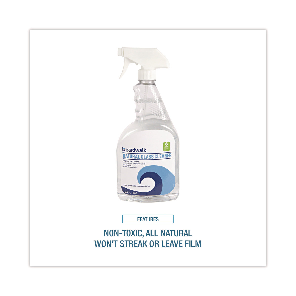 Natural Glass Cleaner, 32 oz Trigger Spray Bottle, 12/Carton