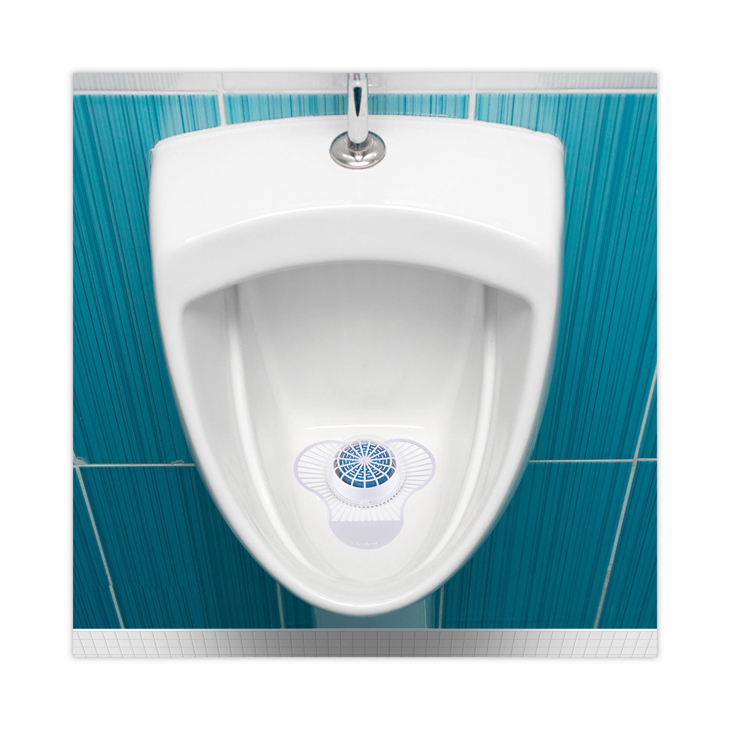 Urinal Screen with Non-Para Cleaner Block, Green Apple Scent, 3.25 oz, Blue/White, 12/Box - 